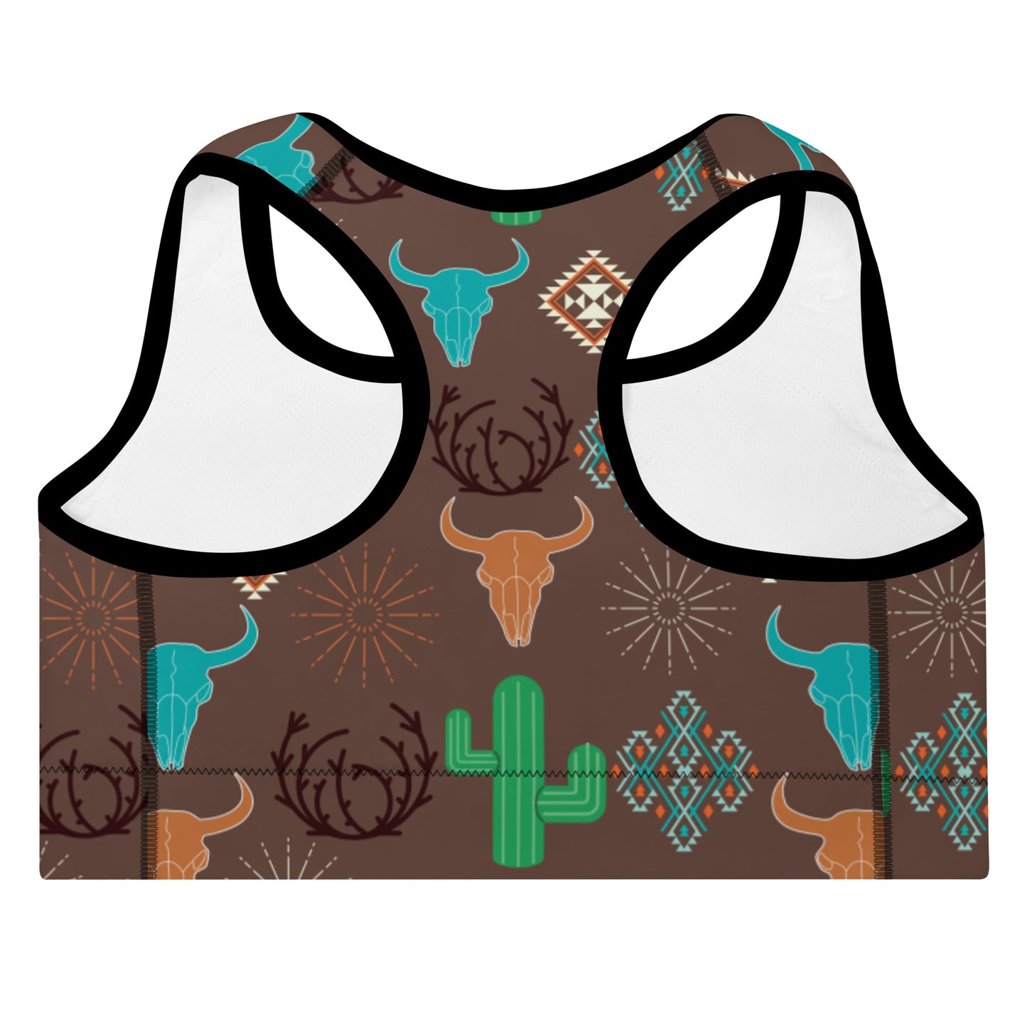 Bullhead Cactus Padded Sports Bra - bra, bull head, bullhead, cactus, gym, padded, padded sports bra, sports bra, western, western print, work out - - Baha Ranch Western Wear