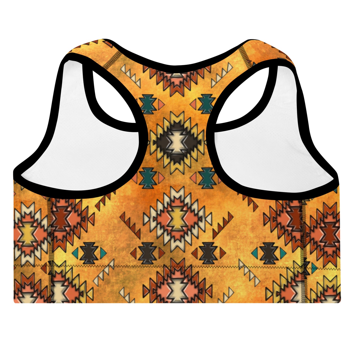 Golden Aztec Padded Sports Bra - aztec, aztec print, bra, gold, golden, gym, padded, padded sports bra, sports bra, western, western print, work out - - Baha Ranch Western Wear