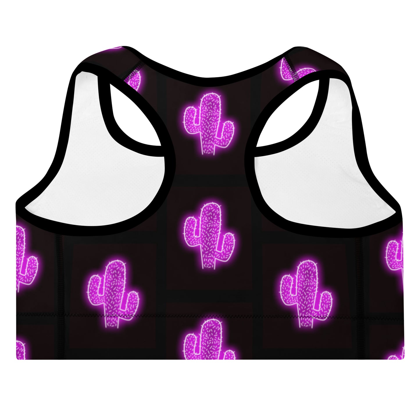 Purple Neon Cactus Padded Sports Bra - bra, cactus, cactus print, padded, padded bra, purple, sports bra, work out, workout - - Baha Ranch Western Wear