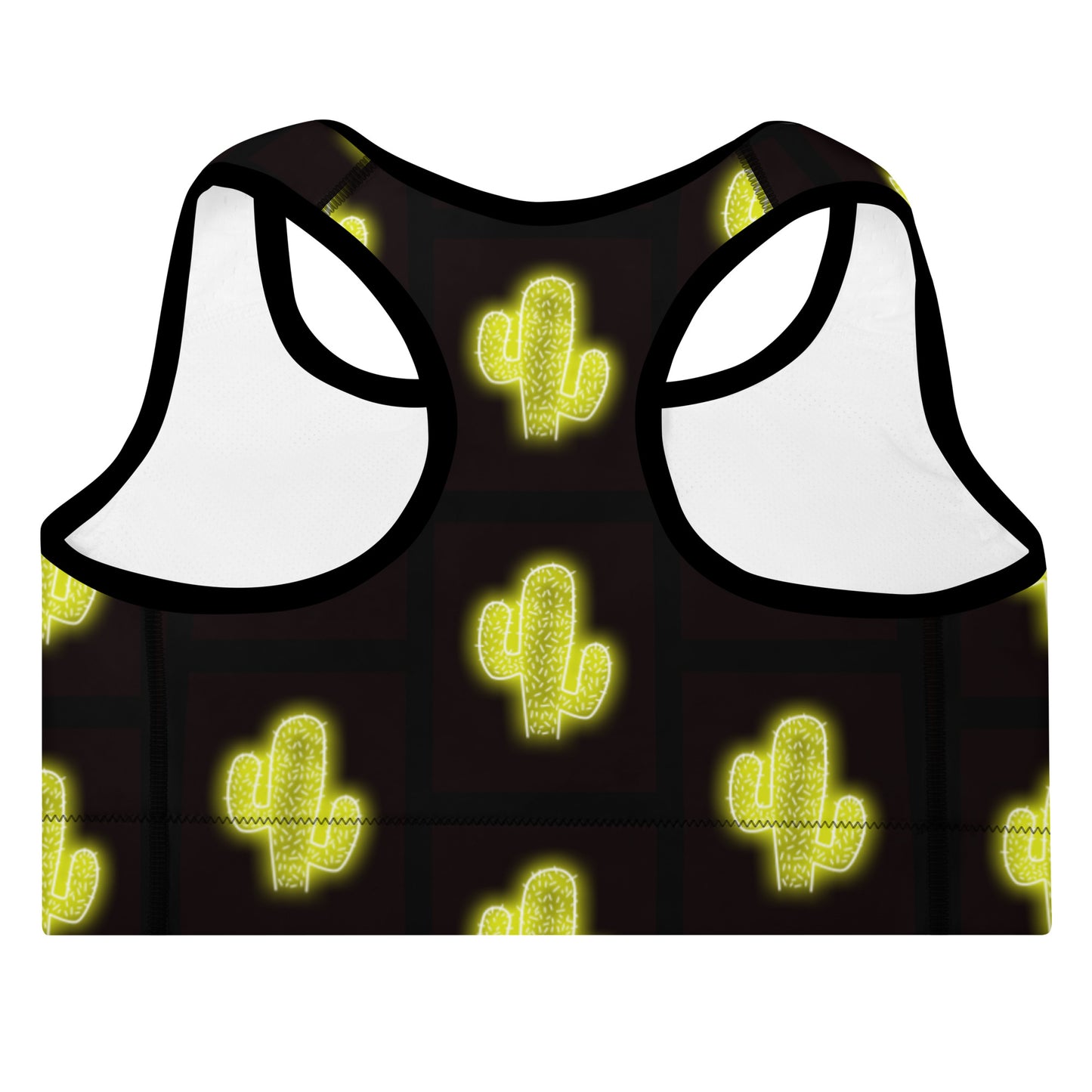 Green Neon Cactus Padded Sports Bra - bra, cactus print, green, neon, padded, padded bra, sports bra, work out, workout, yellow, yellow neon - - Baha Ranch Western Wear