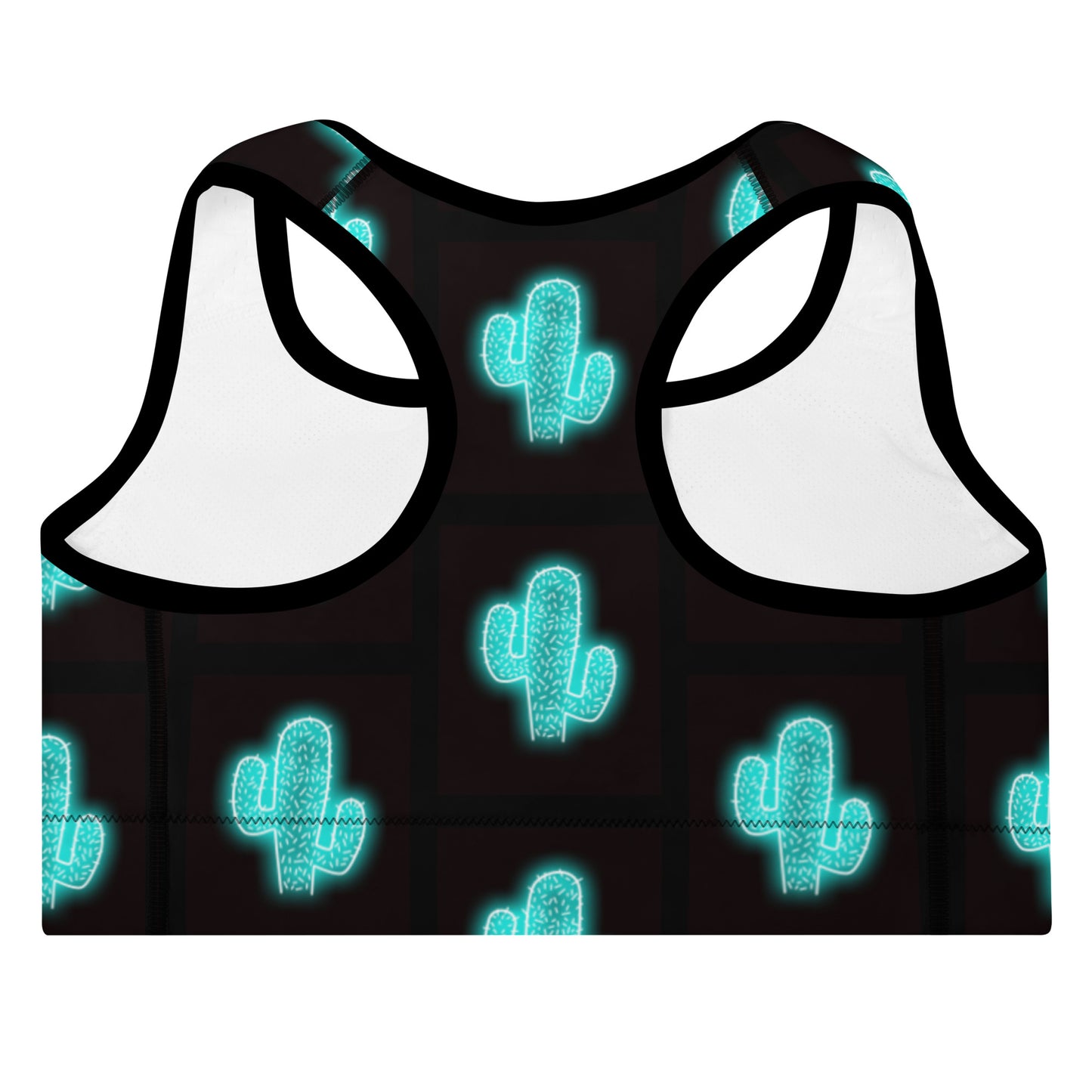 Turquoise Neon Cactus Padded Sports Bra - bra, cactus print, neon, padded, padded bra, sports bra, turquoise, turquoise neon, work out - - Baha Ranch Western Wear