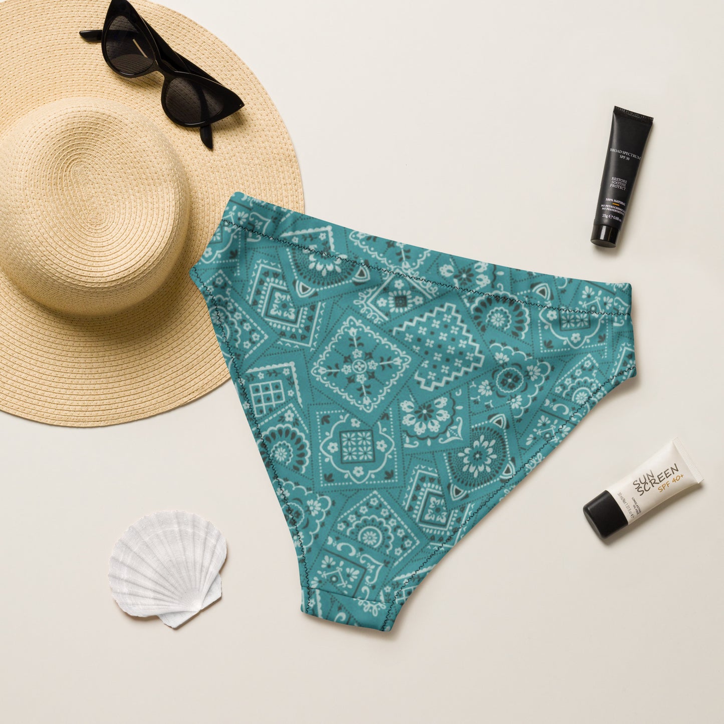 Turquoise Bandana Print Bikini Bottom - #bkbottom, banadana, bandana, swim, swimwear, turquoise bandana, western - - Baha Ranch Western Wear
