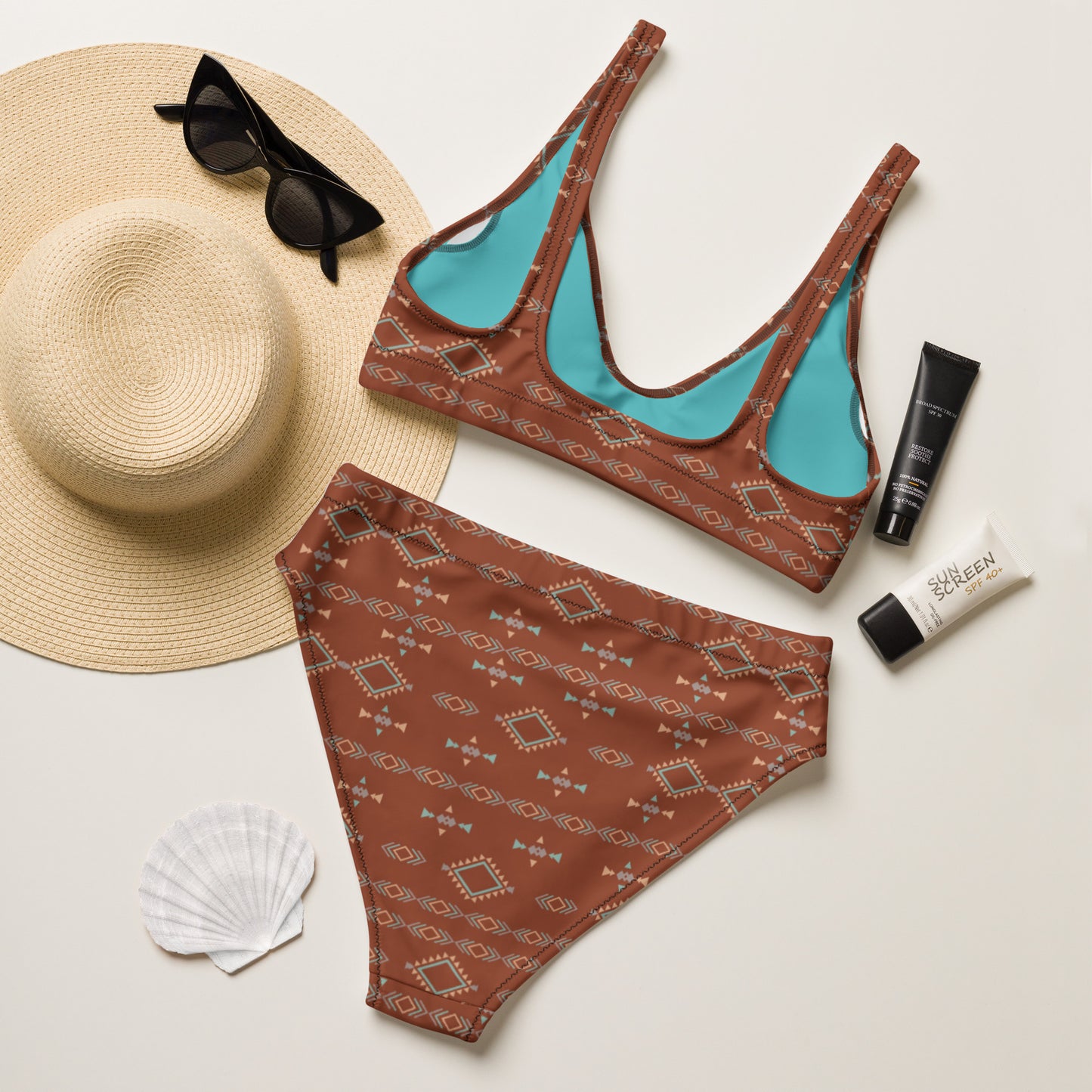 Yeehaw Brown Aztec Bikini - #bk, aztec, aztec print, beach, bikini, bikini set, brown, brown aztec, swim, swim suit, swimming, swimsuit, swimwear - - Baha Ranch Western Wear