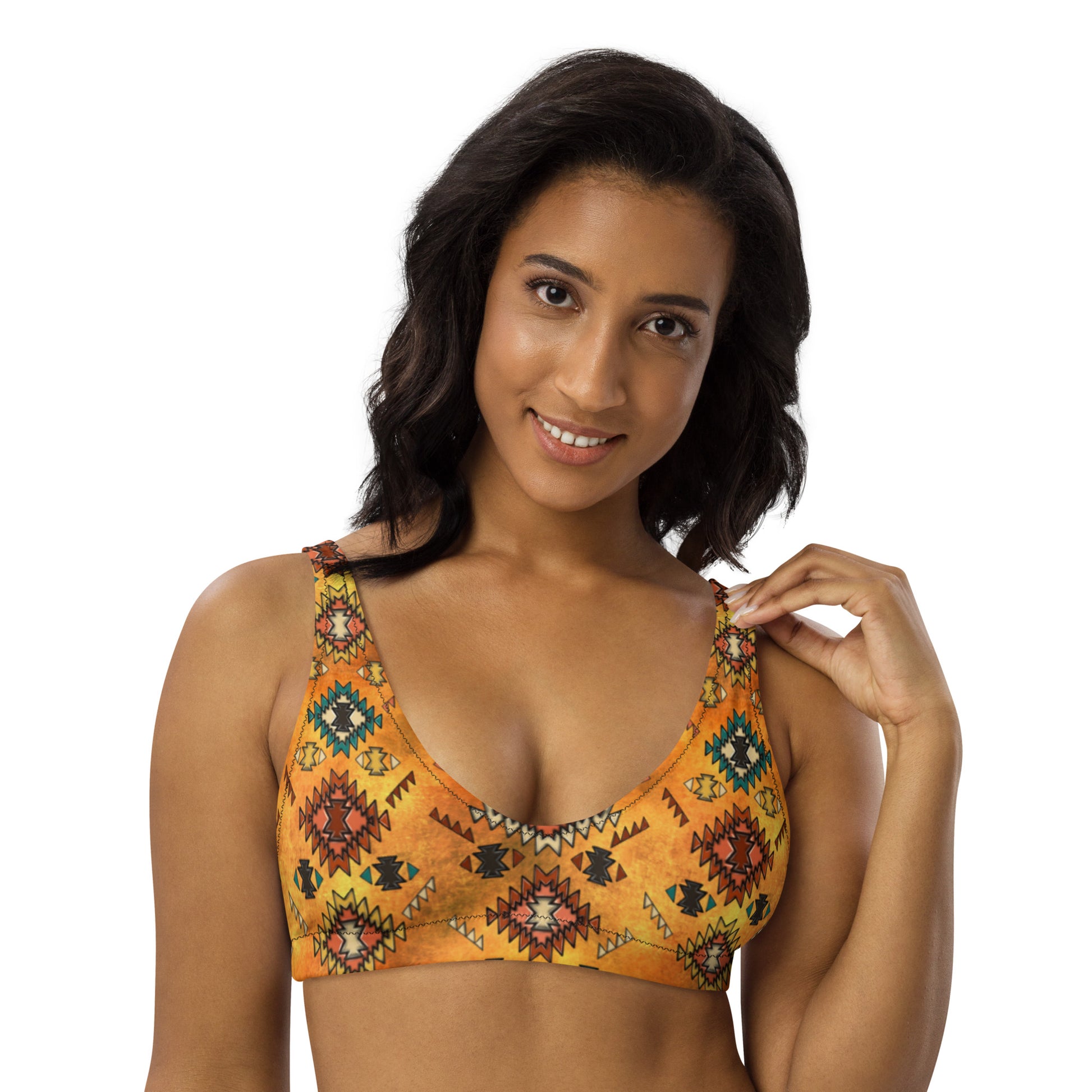 Yeehaw Golden Aztec Bikini Top - #bktop, aztec, bikini, golden, golden aztec, golden bikini, swimming, western print -  - Baha Ranch Western Wear