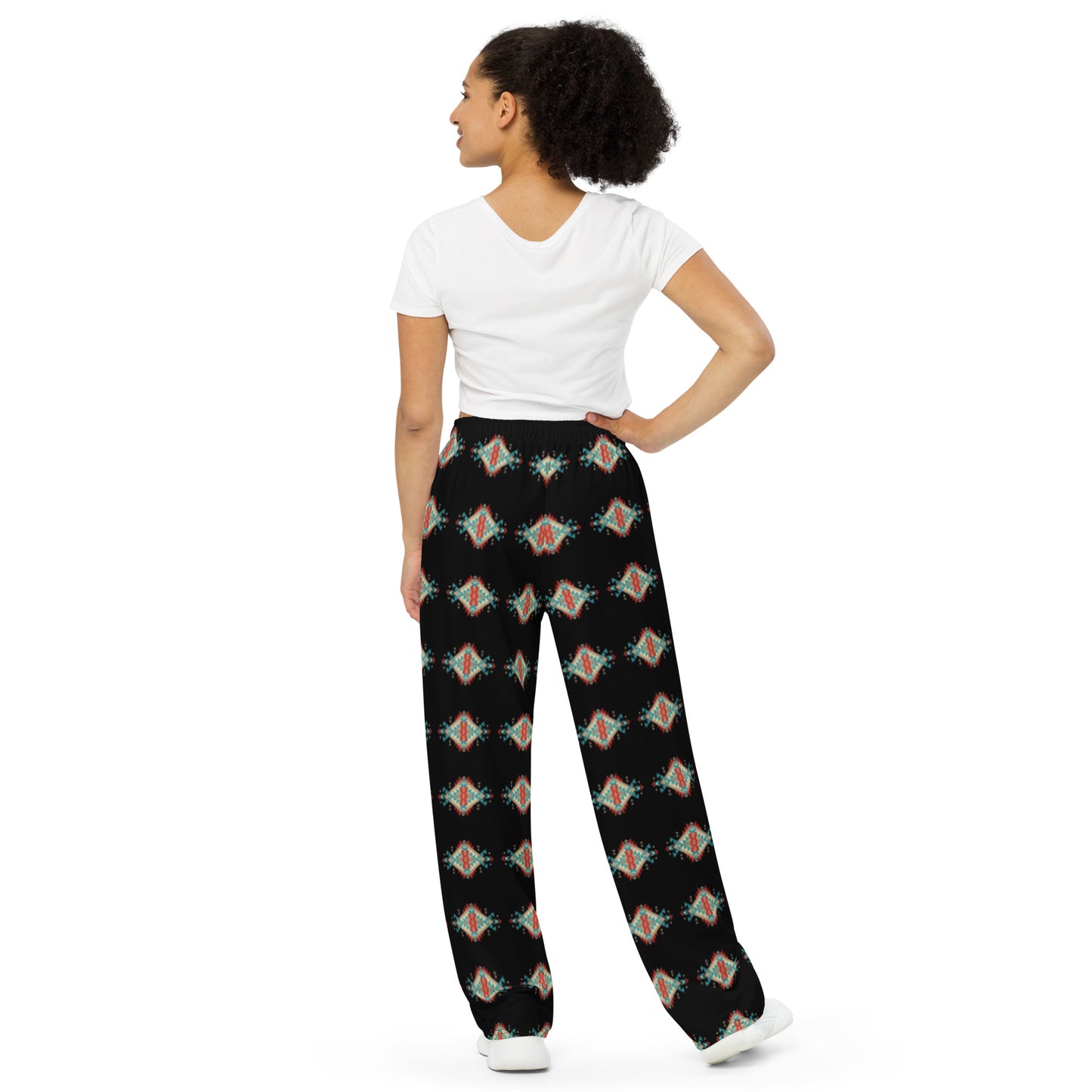 Black Aztec Unisex Wide Leg Pants - aztec, aztec print, black aztec, lounge, lounge wear, mens, pant, pants, unisex, womens - - Baha Ranch Western Wear