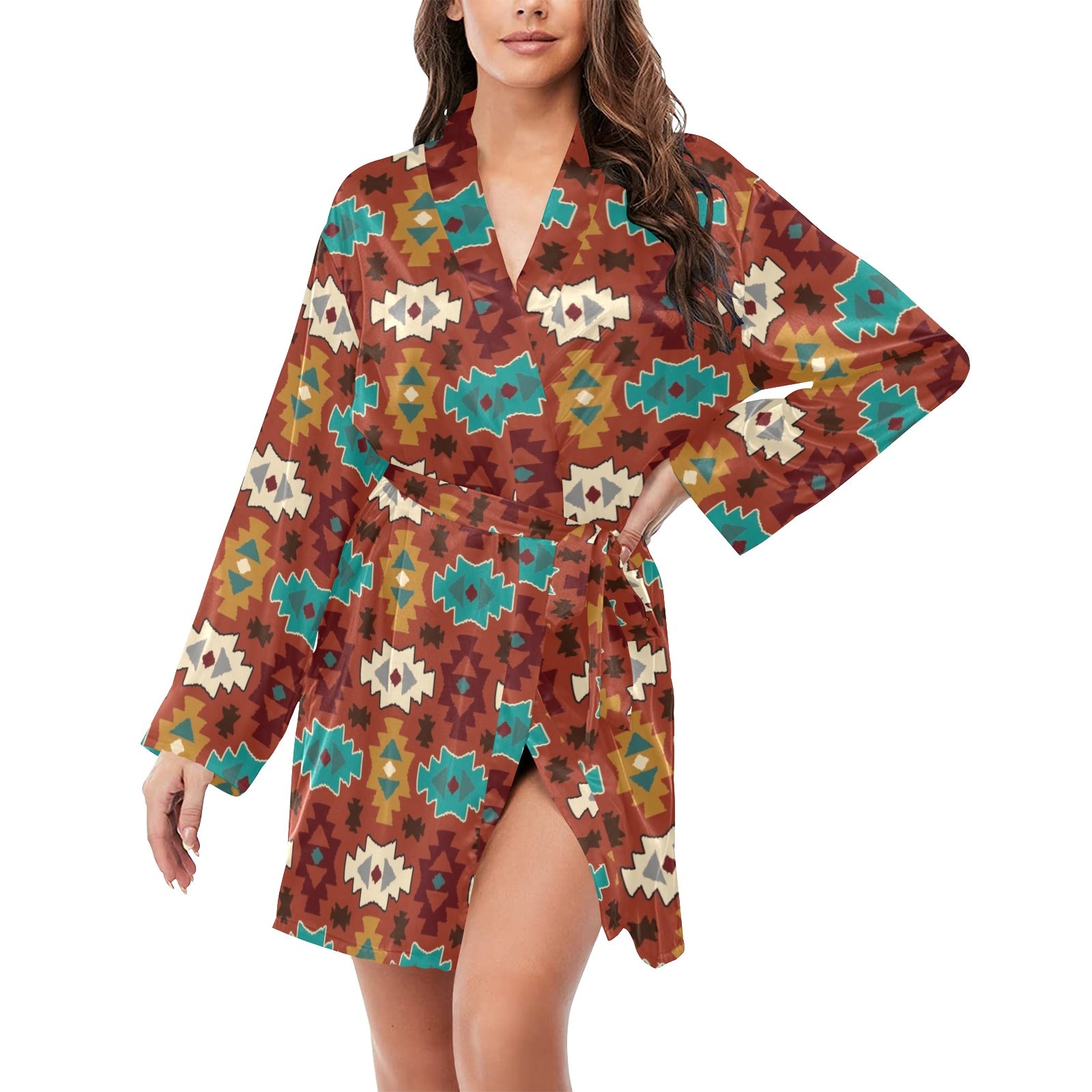 long sleeve aztec dress Inanna Aztecprinted long sleeve long dress, Goldenbrown Size XL