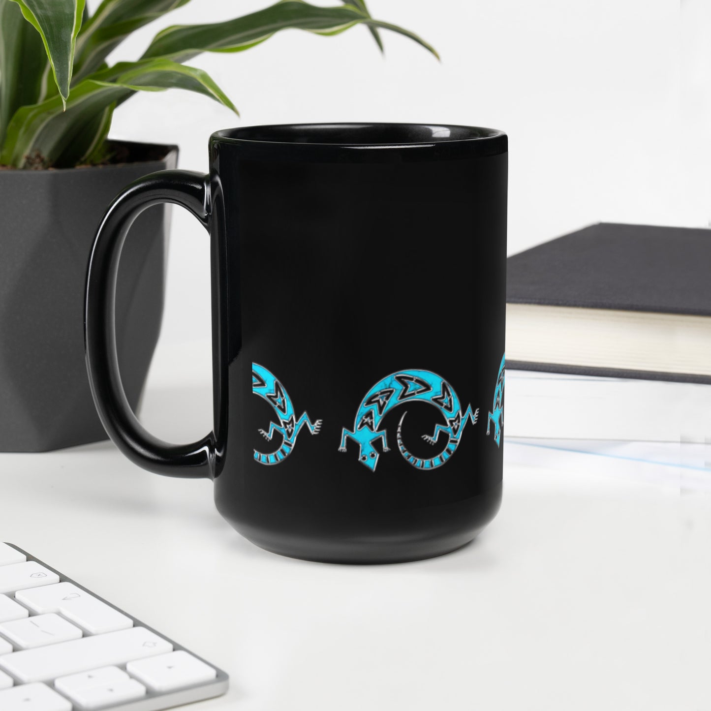 Turquoise Gecko Black Glossy Mug - coffee, coffee cup, coffee mug, geico, lizard, mug, southwest, southwest style, southwestern - - Baha Ranch Western Wear