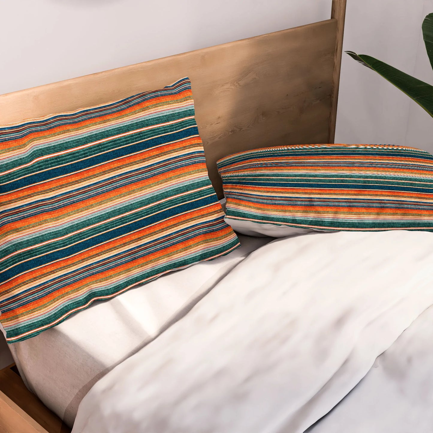 Serape Southwest Stripe Orange Pillow Shams - bedding, blanket, case, cases, cowgirl, cowgirl style, cowgirls, cowgirlstyle, decor, farm, home, howdy, pillow, pillow case, pillow sham, pillow shams, pillows, pillowsham, ranch, ranchhome, southwestern, western, western bedding, western pillow, westernbedding - - Baha Ranch Western Wear