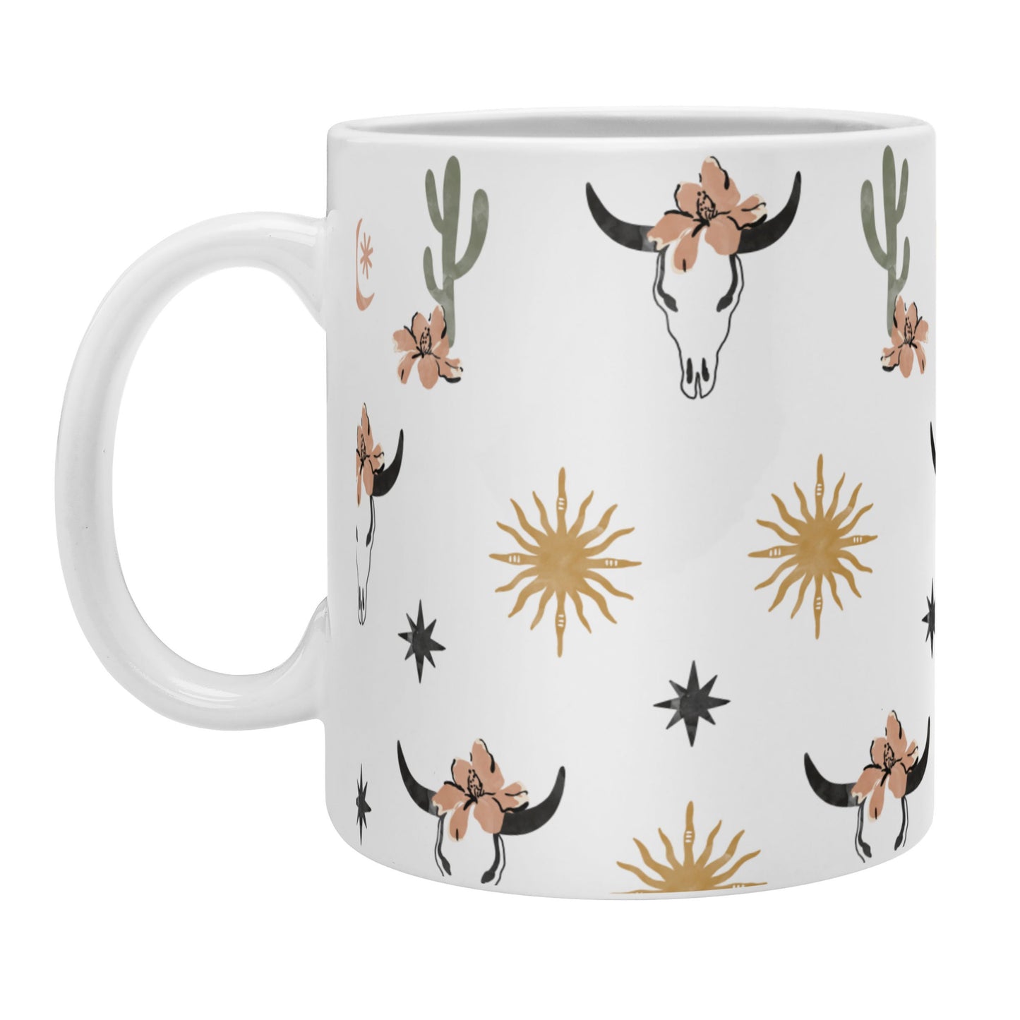Western Desert Boho Bull Mug Set -set of 2 or 4 - bohemian, boho, boho bull, boho style, bull, bull skull, bullhead, ceramic, coffee, coffee cup, coffee mug, coffeee, cow, cowgirl, cowprint, cows, cup, cups, decor, gift, gifts, home, home decor, kitchen, mug, mugs, ranch, southwestern, style, western - - Baha Ranch Western Wear