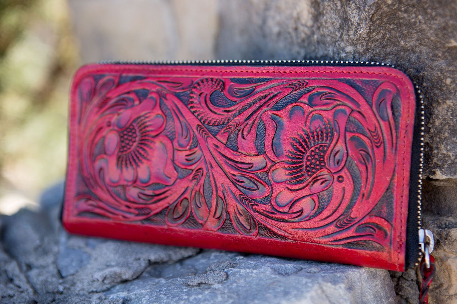 Tooled Leather Accordian Wallet - bag, clutch, cowgirl, floral, floralleather, leather, made in the usa, madeintheusa, MADEINUSA, madeinusajewelry, Printed in USA, purse, southwestern, tooled, tooledleather, turquoise, usa, usa artisan, usa artist, usa made, usaartisan, usaartist, USAMADE, usamadejewelry, usaratisan, usartisan, wallet, western -  - Baha Ranch Western Wear
