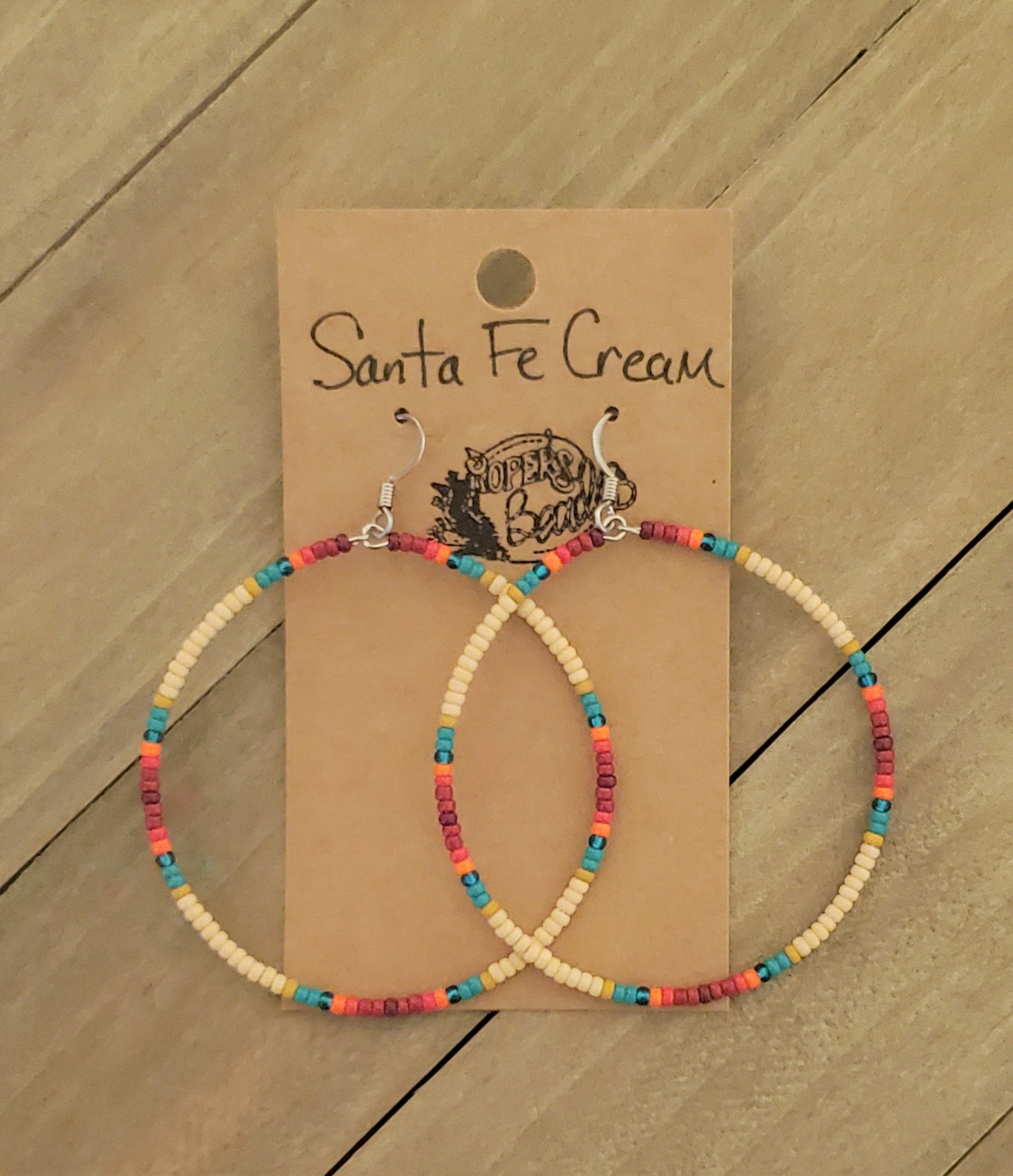 Santa Fe Cream Large Hoop Earrings - beaded, beads, earrings, hoop, hoops, jewelry, native, southwestern - - Baha Ranch Western Wear