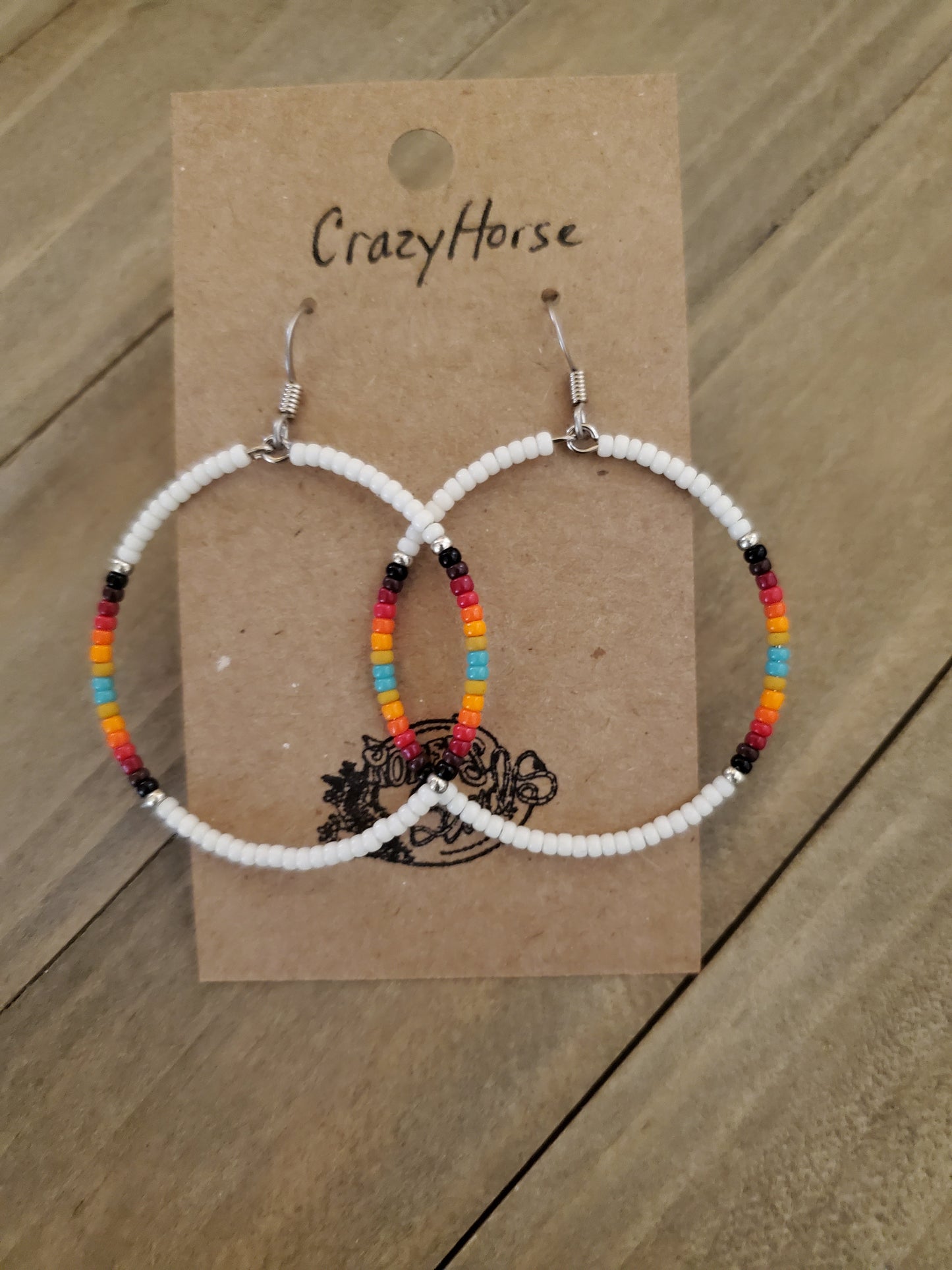 Crazy Horse Large Hoop Earrings Choice of Sizes - beaded, beads, earrings, hoop, hoops, jewelry, native, southwestern - - Baha Ranch Western Wear