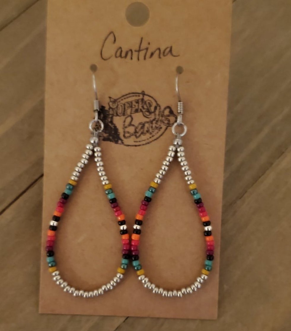 Cantina Drop Hoop Earrings - beaded, beads, earrings, hoop, hoops, jewelry, native, southwestern - - Baha Ranch Western Wear