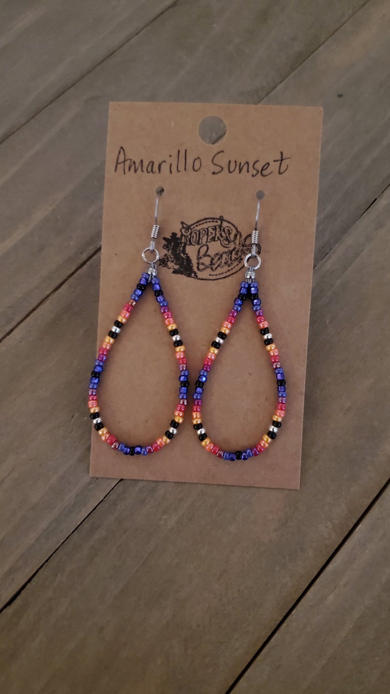 Amarillo Sunset Drop Hoop Earrings - beaded, beads, earrings, hoop, hoops, jewelry, native, southwestern - - Baha Ranch Western Wear