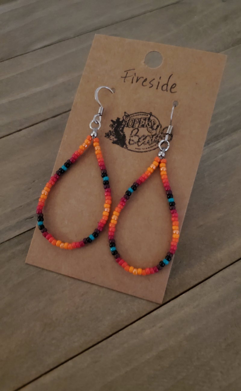 Fireside Drop Hoop Earrings - beaded, beads, earrings, hoop, hoops, jewelry, native, southwestern - - Baha Ranch Western Wear