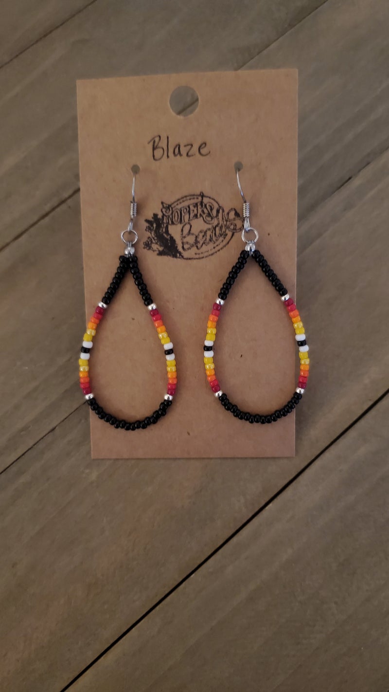Blaze Drop Hoop Earrings - beaded, beads, earrings, hoop, hoops, jewelry, native, southwestern - - Baha Ranch Western Wear