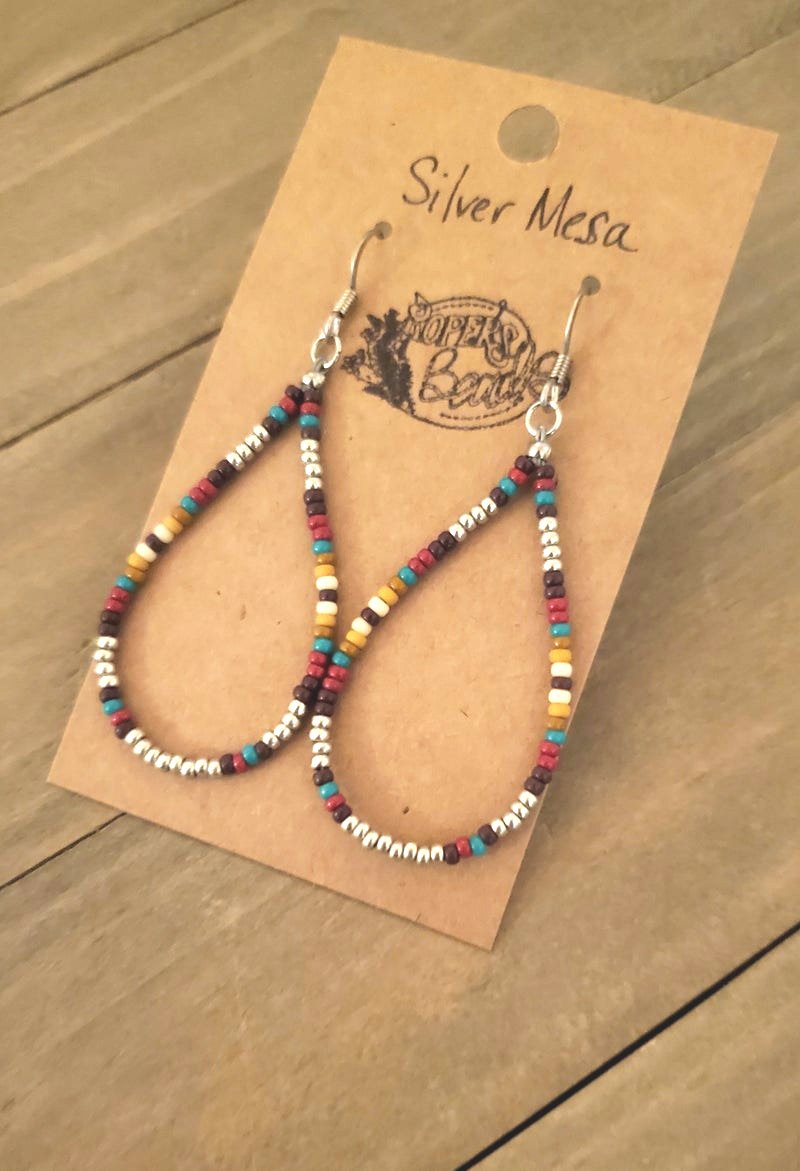Silver Mesa Hoop Earrings - beaded, beads, earrings, hoop, hoops, jewelry, native, southwestern - - Baha Ranch Western Wear