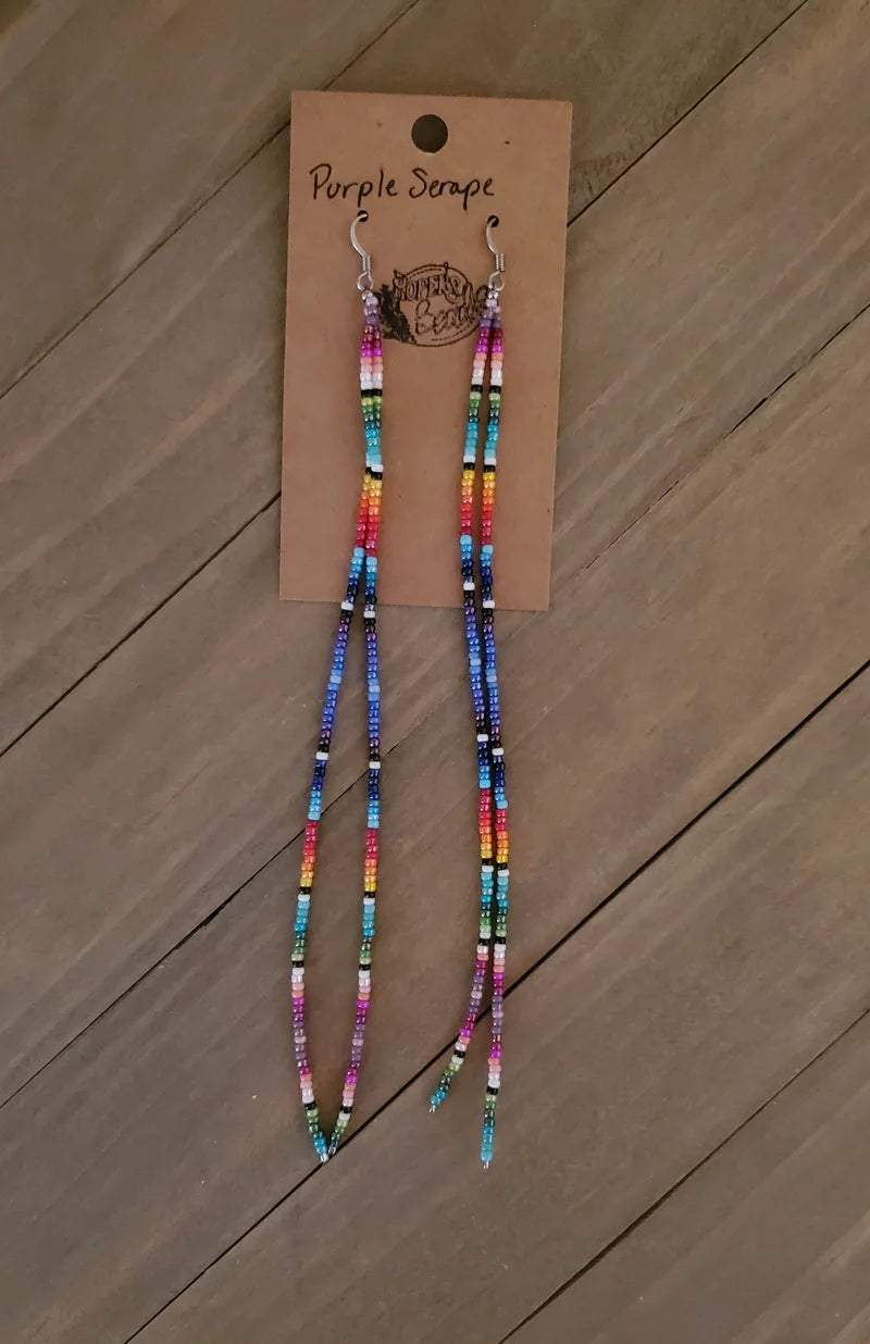 PURPLE SERAPE FRINGE Earrings - beaded, beads, earrings, fringe, jewelry, native, southwestern - - Baha Ranch Western Wear