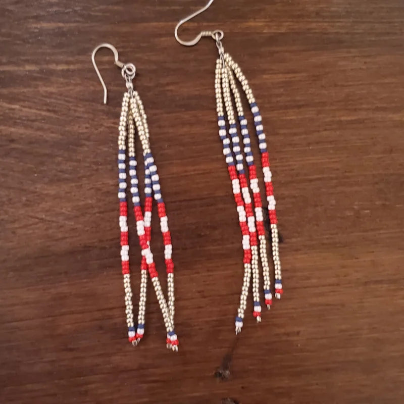 INDEPENDENCE FRINGE Earrings - beaded, beads, earrings, fringe, jewelry, native, southwestern - - Baha Ranch Western Wear