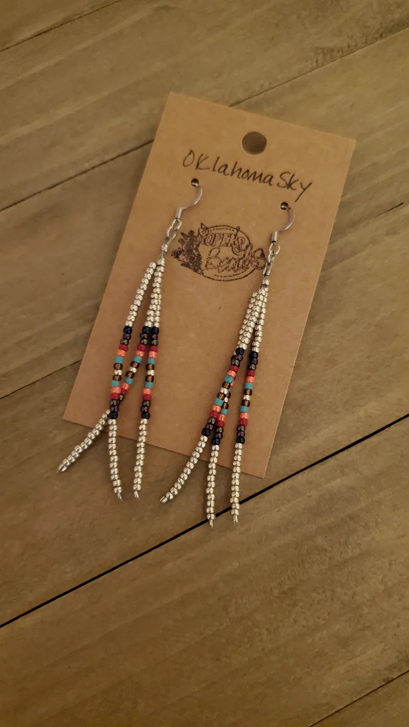 ROPERS OKLAHOMA SKY FRINGE Earrings - beaded, beads, earrings, fringe, jewelry, native, southwestern - - Baha Ranch Western Wear