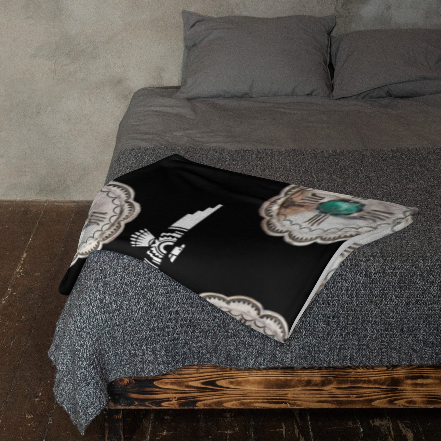 Turquoise Concho Throw Blanket - blanket, concho, cozy, throw blanket, turquoise, turquoise concho, turquoise print, western print - Blanket - Baha Ranch Western Wear