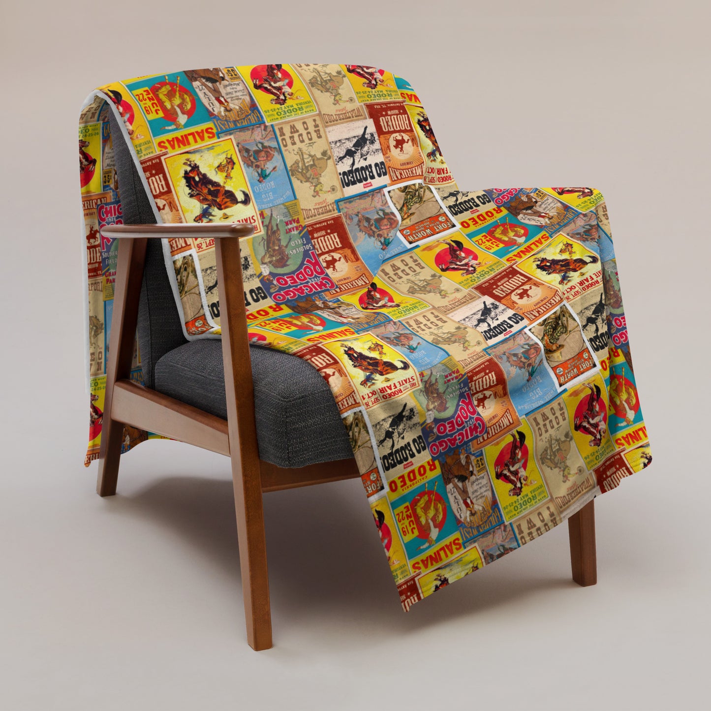 Vintage Rodeo Poster Throw Blanket 60" x 80" - blanket, home decor, poster, rodeo, rodeo poster, throw, throw blanket, vintage, vintage print, western - - Baha Ranch Western Wear