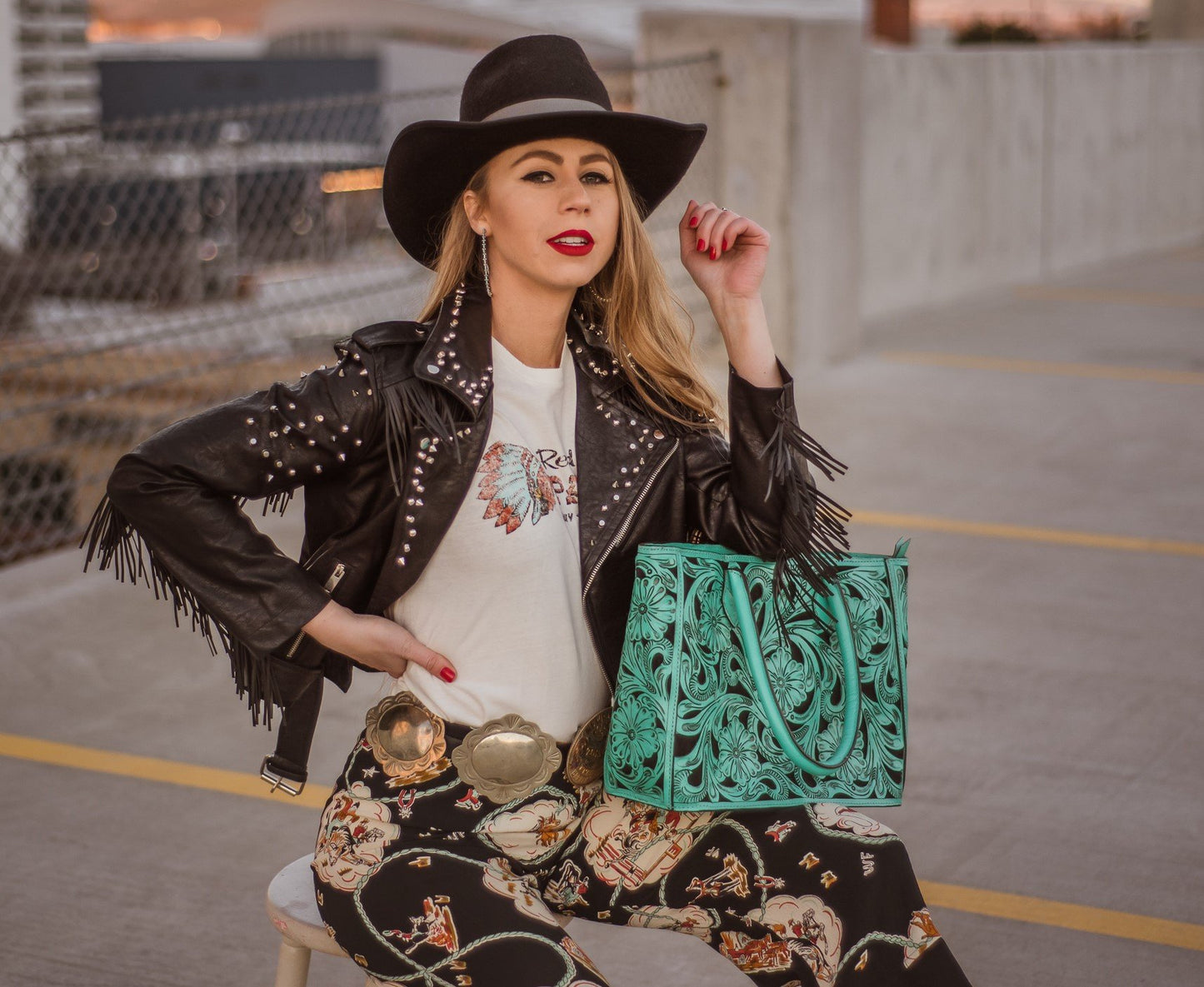 Tooled Leather Tote - Choice of Colors - bag, black, floral, handbag, leather, made in the usa, madeintheusa, MADEINUSA, Printed in USA, purse, red, tan, tooled, tooledleather, tote, turquoise, usa, usa artisan, usa artist, usa made, usaartisan, usaartist, USAMADE, western -  - Baha Ranch Western Wear
