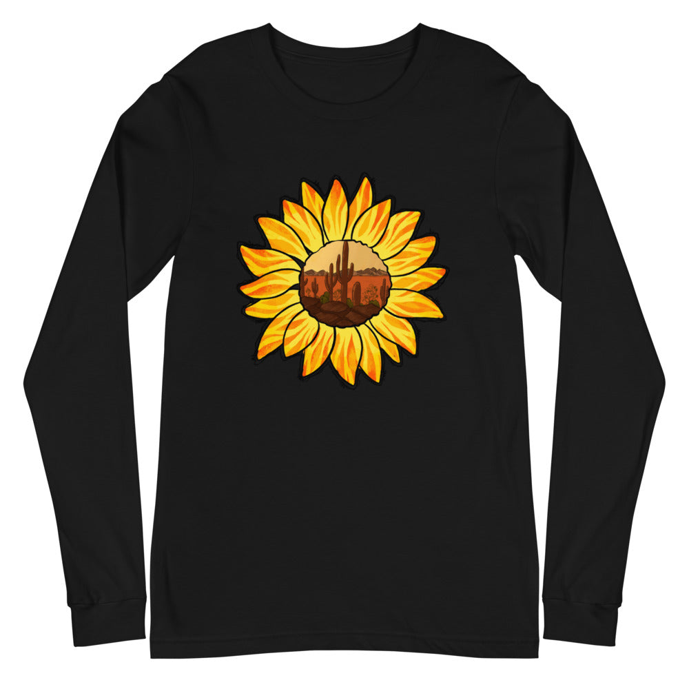 Sunflower Desert Tee - baha ranch, black long sleeve, desert print, desert tee, desrt, graphic tee, long sleece tee, long sleev, long sleeve, long sleeve tee, long sleeves, sunflowe, sunflower, sunflower print, sunflower prints, sunflower tee, sunflowera, sunflowerprin, sunflowers, sunflowet, tee, tshirt, unisex, unisex tee - - Baha Ranch Western Wear