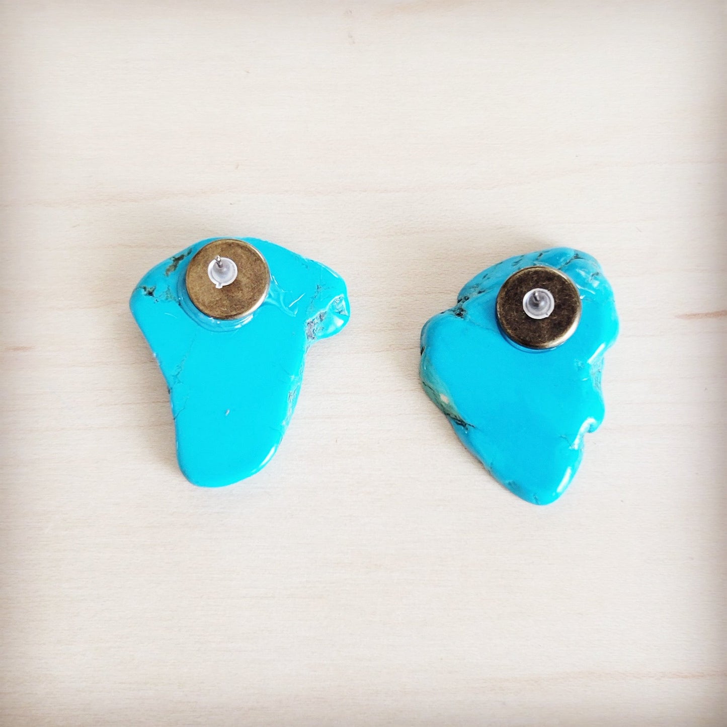 The Jewelry Junkie Turquoise Slab Earring Studs-Blue 200bn