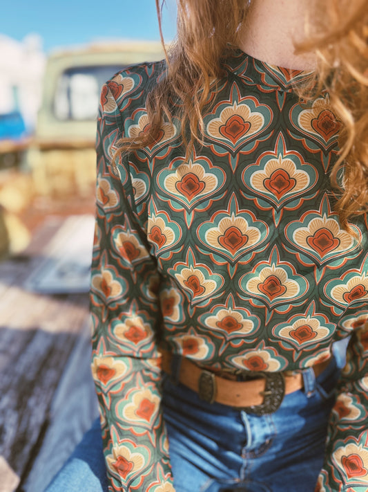 The Vagabond Retro Green Tulip MESH TOP