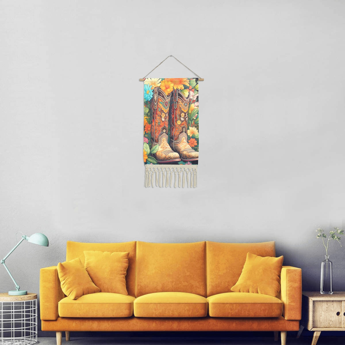 Baha Ranch Boots Wall Hanging Linen Poster Made in America