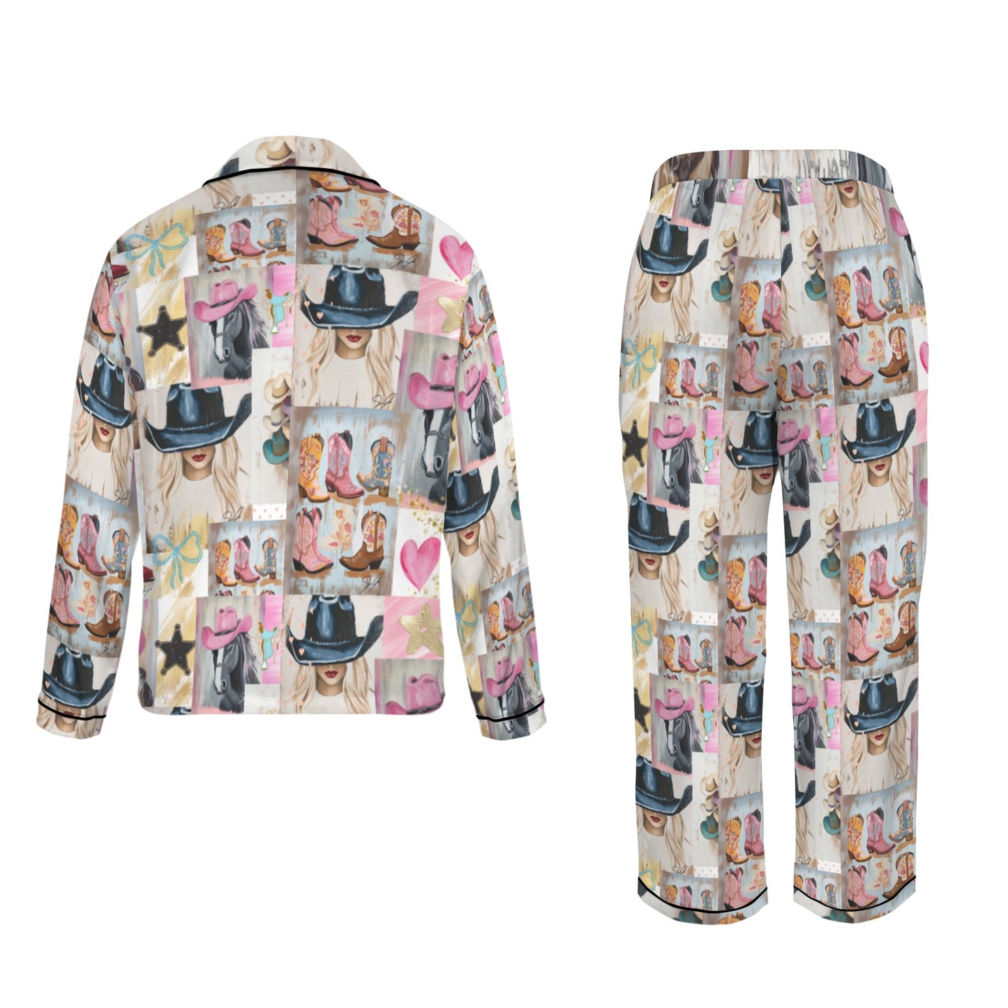 Danilo Painted Cowgirl Western Satin Long Pajama Set