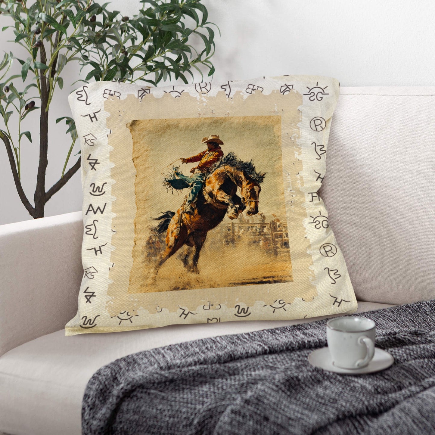 Baha Ranch Vintage Rodeo Stamp Throw Pillow Made in America