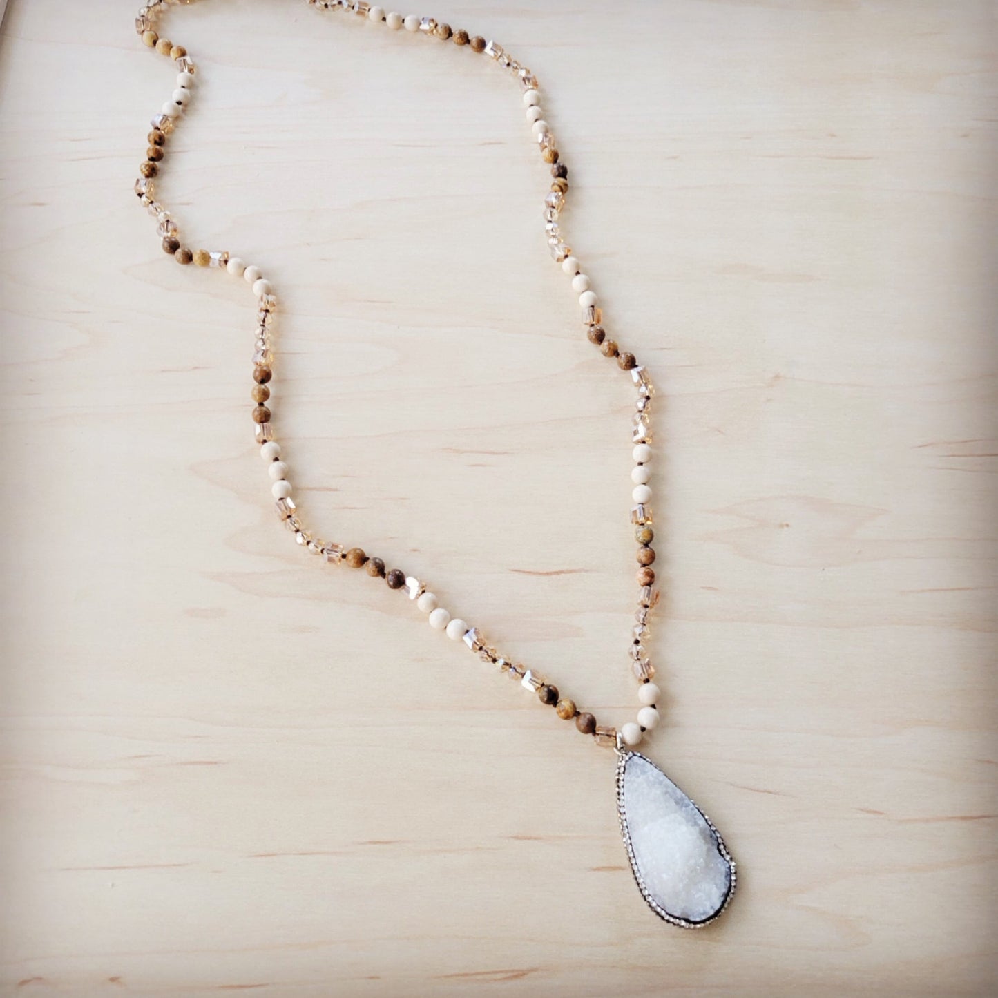 The Jewelry Junkie Picture Jasper Beaded Necklace w/ Druzy Pendant 262v