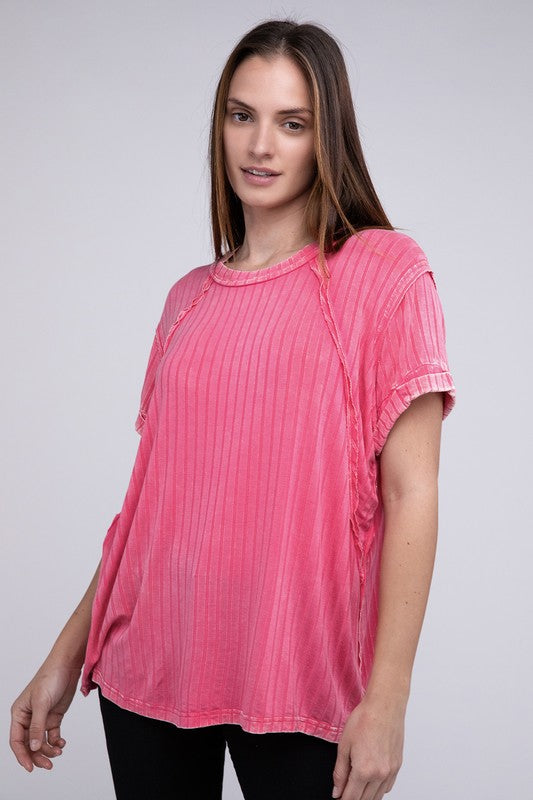 Ribbed Raglan Dolman Sleeve Boat-Neck Top choice of colors