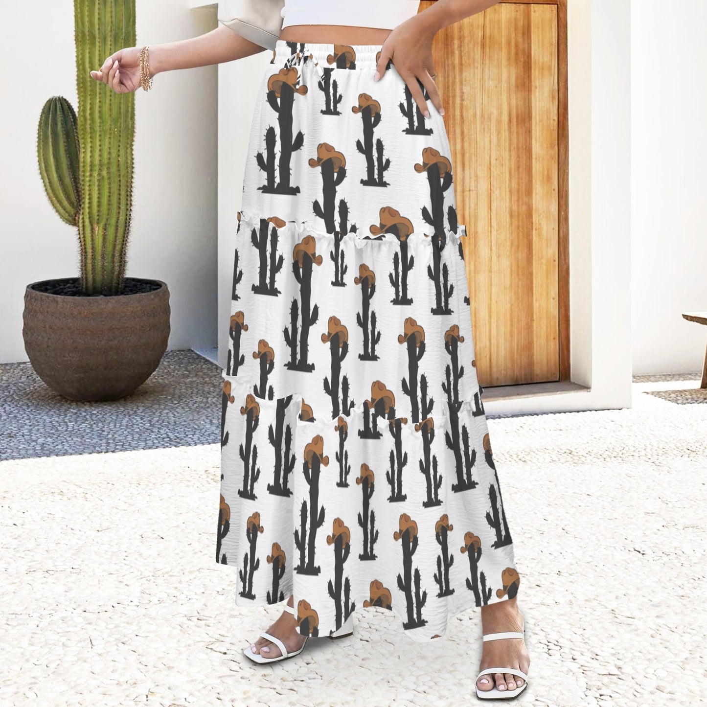Baha Ranch Western Cactus Tiered Prairie Maxi Skirt