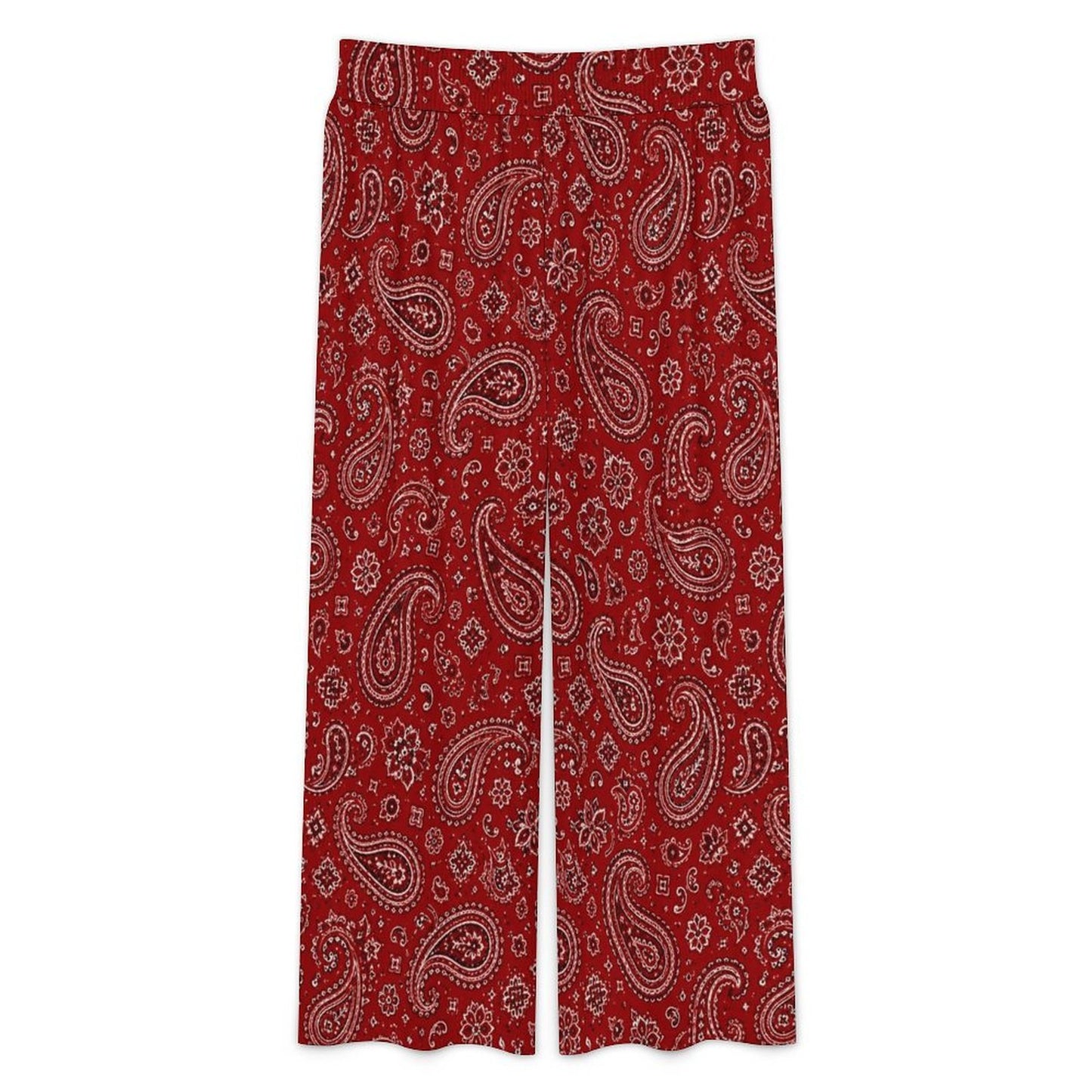 Baha Ranch Red Paisley Bandana Large Print High Waisted Wide Leg Pants
