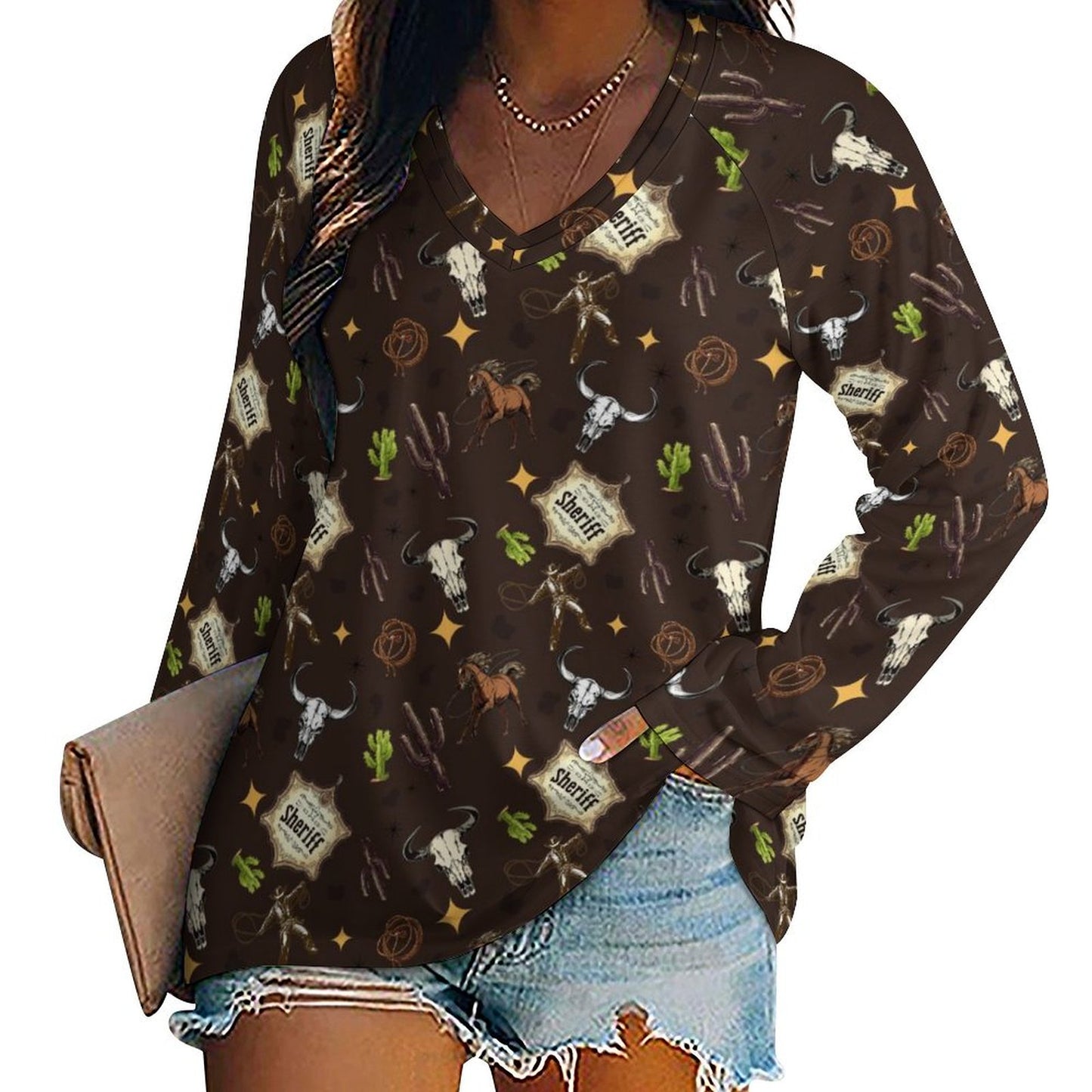 Baha Ranch Western Print Long Sleeve Tee