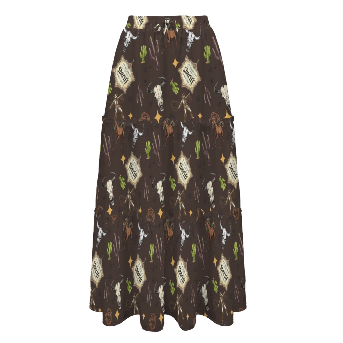 Baha Ranch Western Symbols Tiered Prairie Maxi Skirt