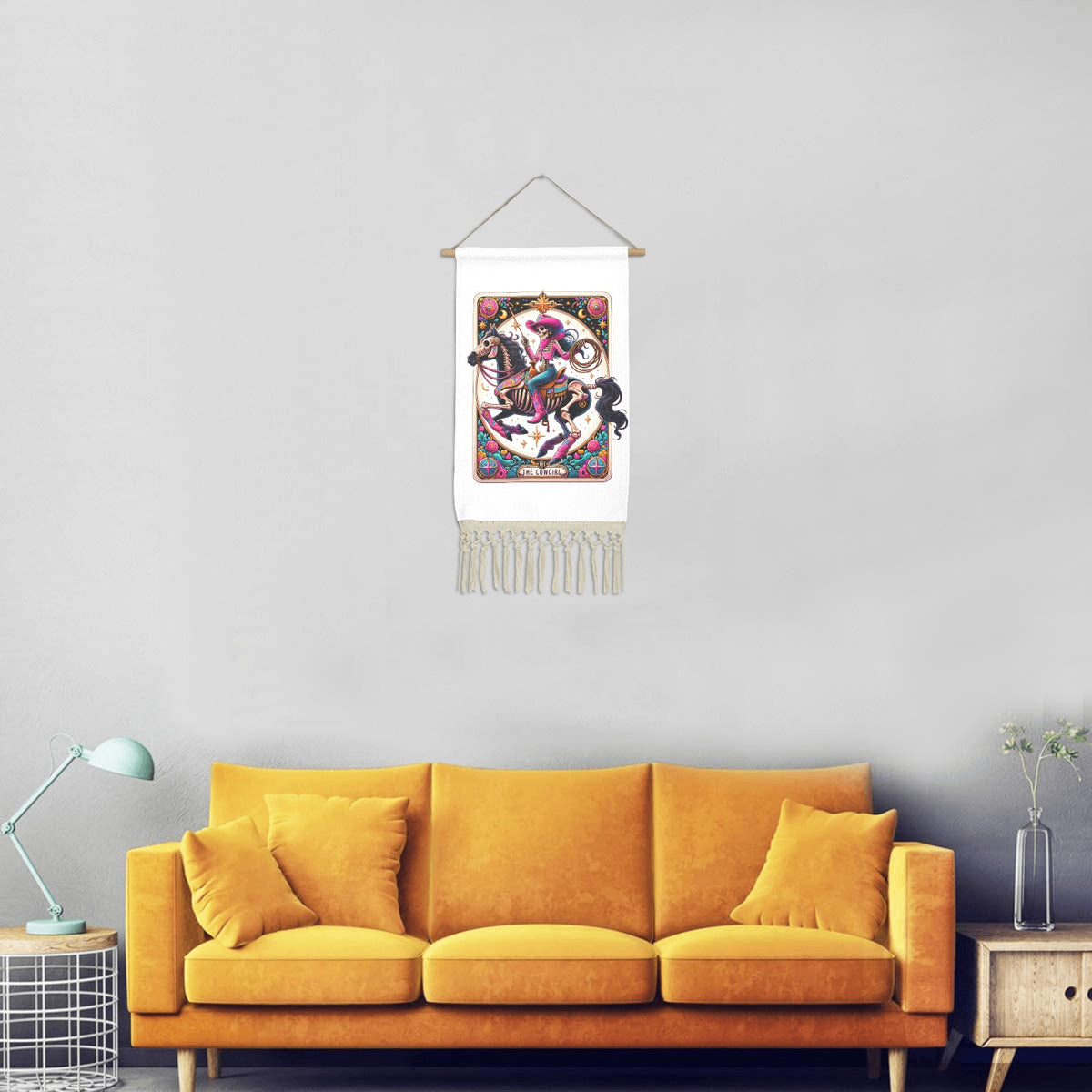 Baha Ranch Cowgirl Skeleton Wall Hanging Linen Poster Made in America