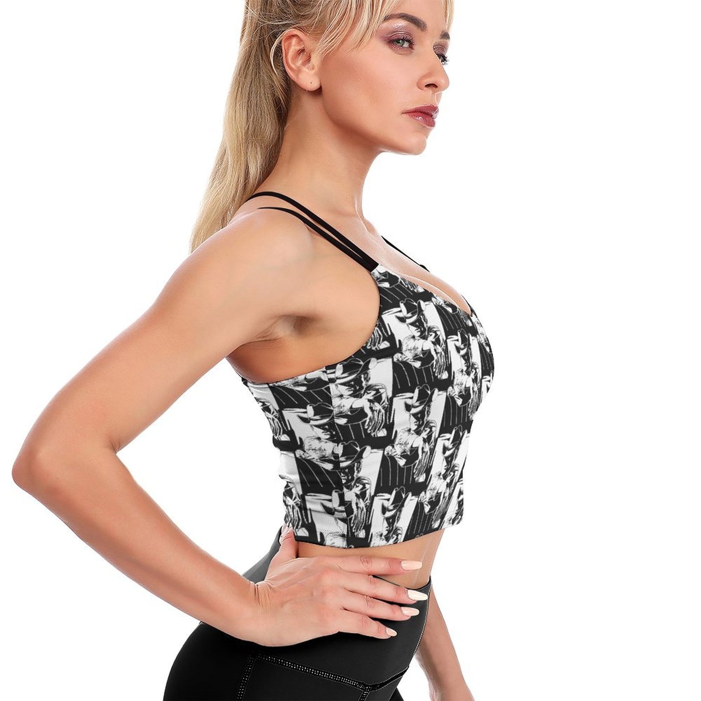 Black White Cowboy Western Crop Top