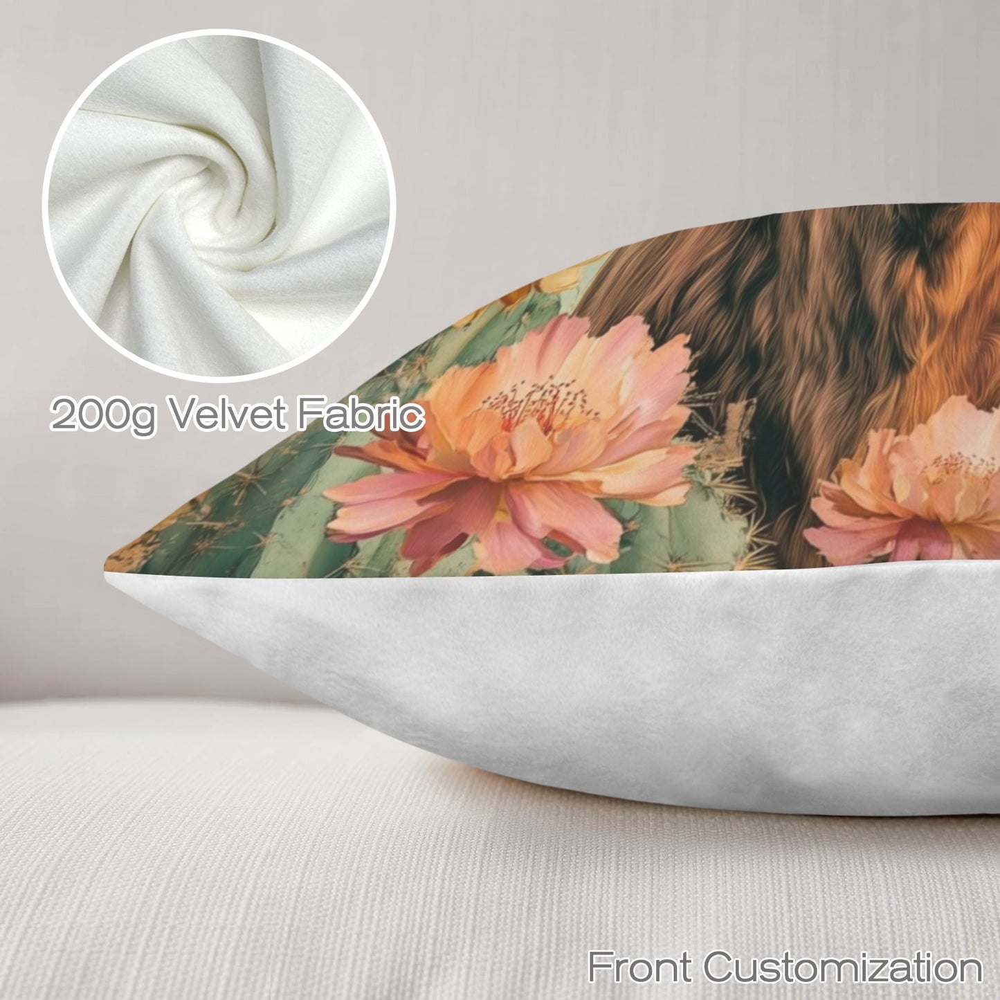 Baha Ranch Cactus Highland Velvety Soft Throw Pillow Case Made in America