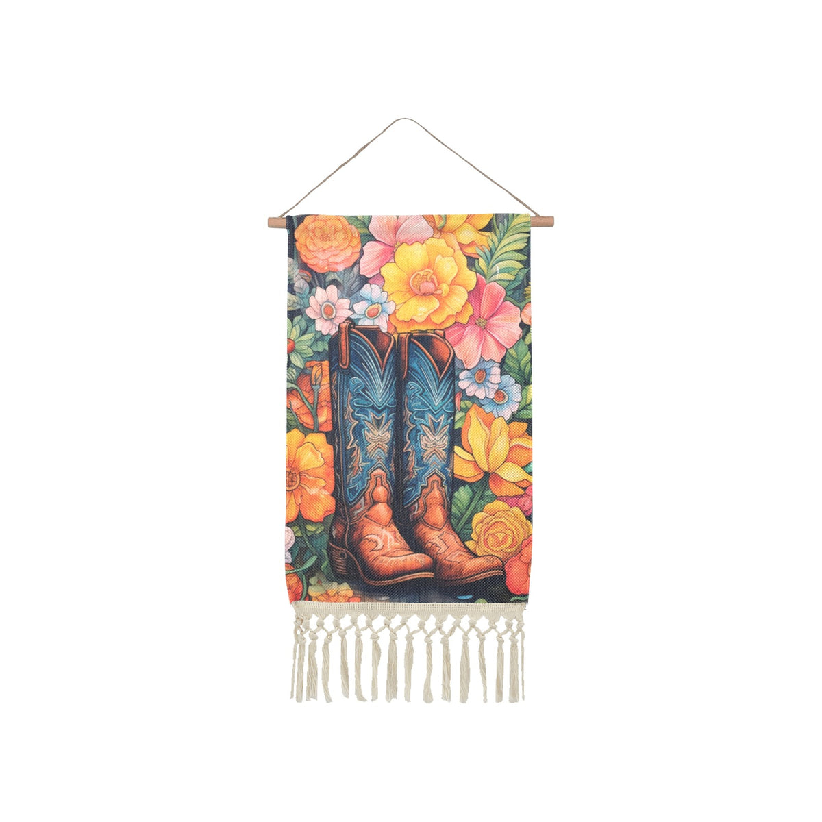 Baha Ranch Boots Floral Wall Hanging Linen Poster Made in America