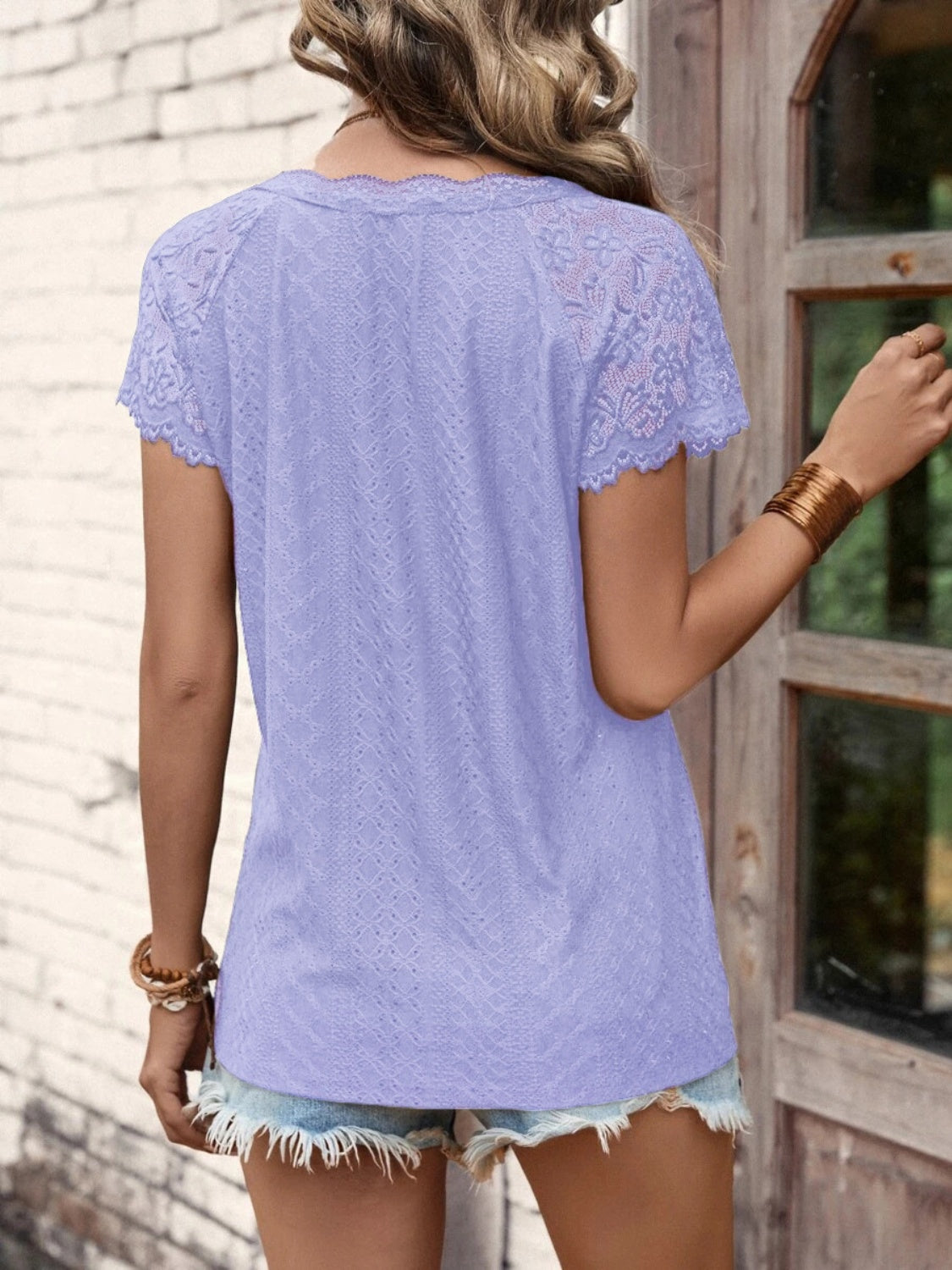 Lace Detail V-Neck Short Sleeve T-Shirt choice of colors