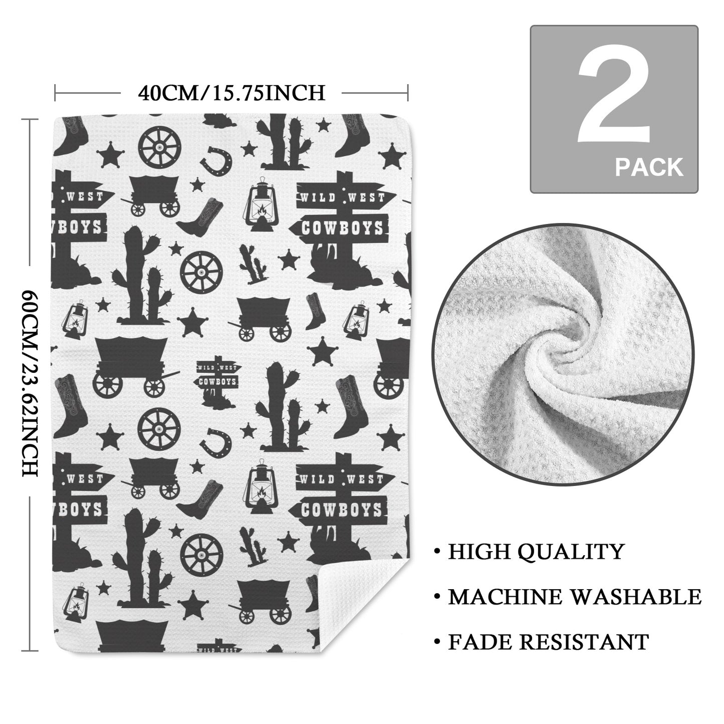 Wild West Cowboys Set of 2 Dish Towels Made in America