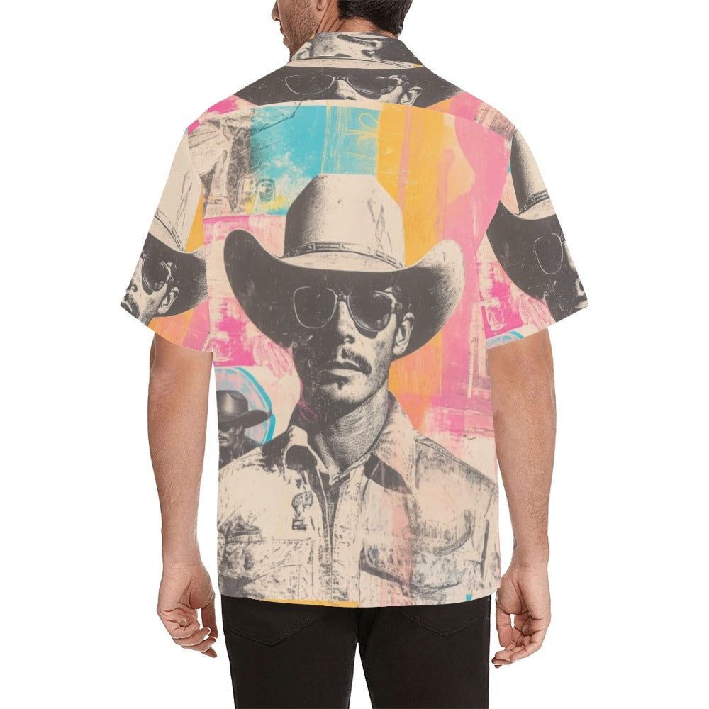 Baha Ranch Retro Pop Western Cool Cowboy Men's Camp Shirt