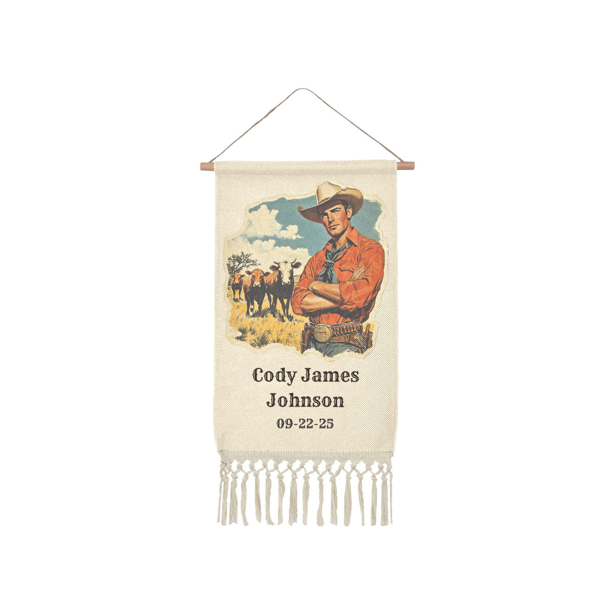 Baha Ranch Cattle Rancher Linen Wall Hanging Made in America