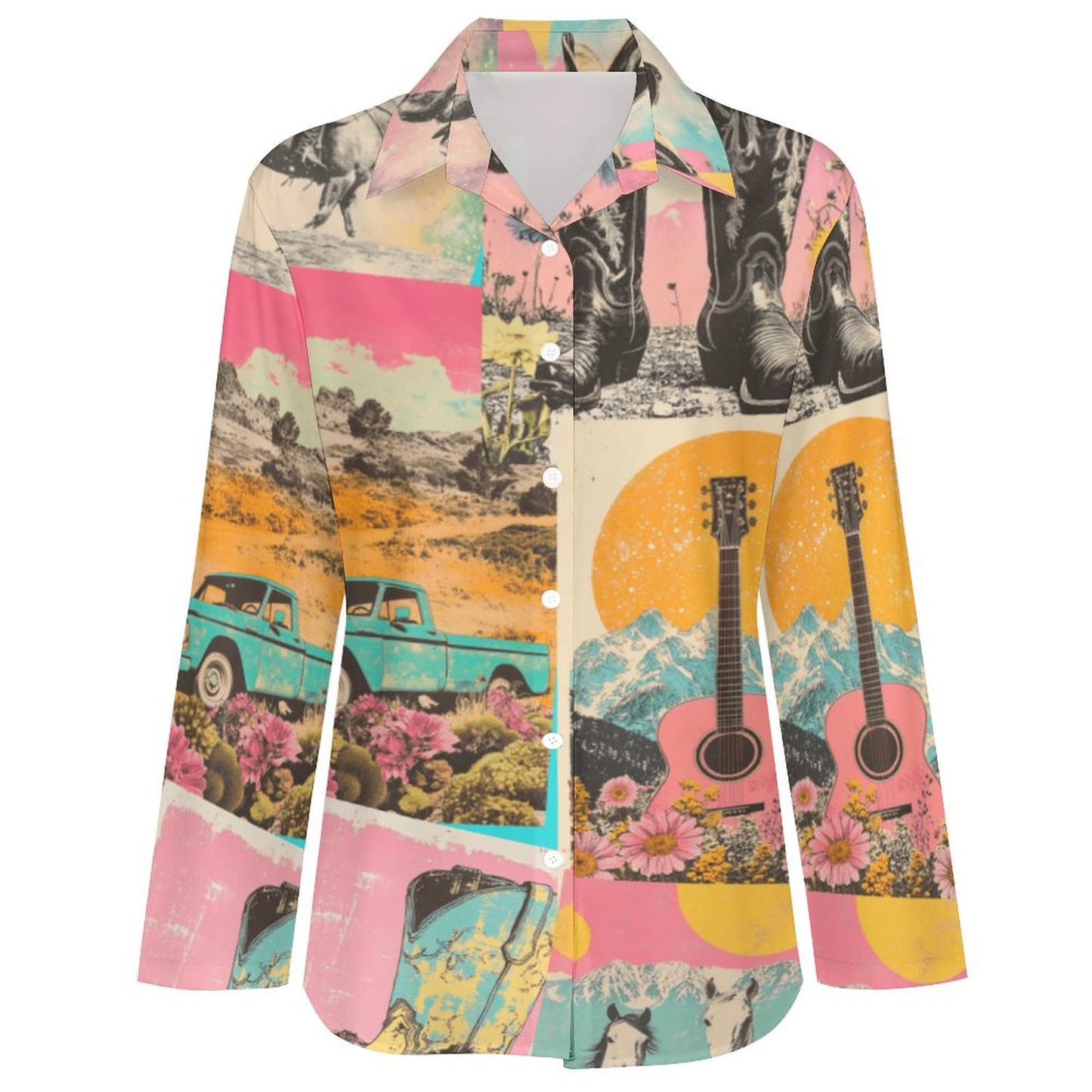 Pop Western Wanted Collage Button Up Shirt