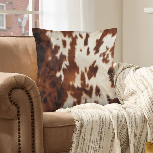 Brown Cow Hide Print Velvety Soft Throw Pillow Case Made in America