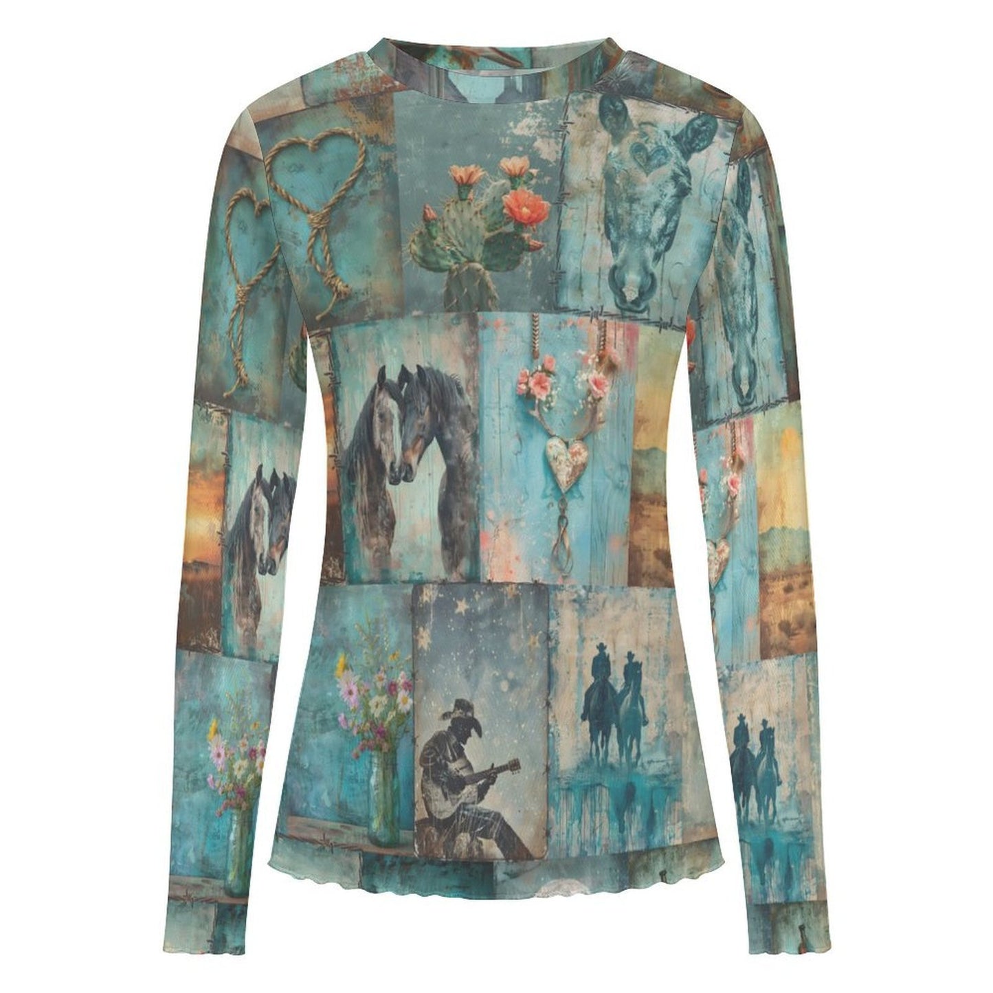 Baha Ranch Turquoise Dreams Long Sleeve Mesh Top